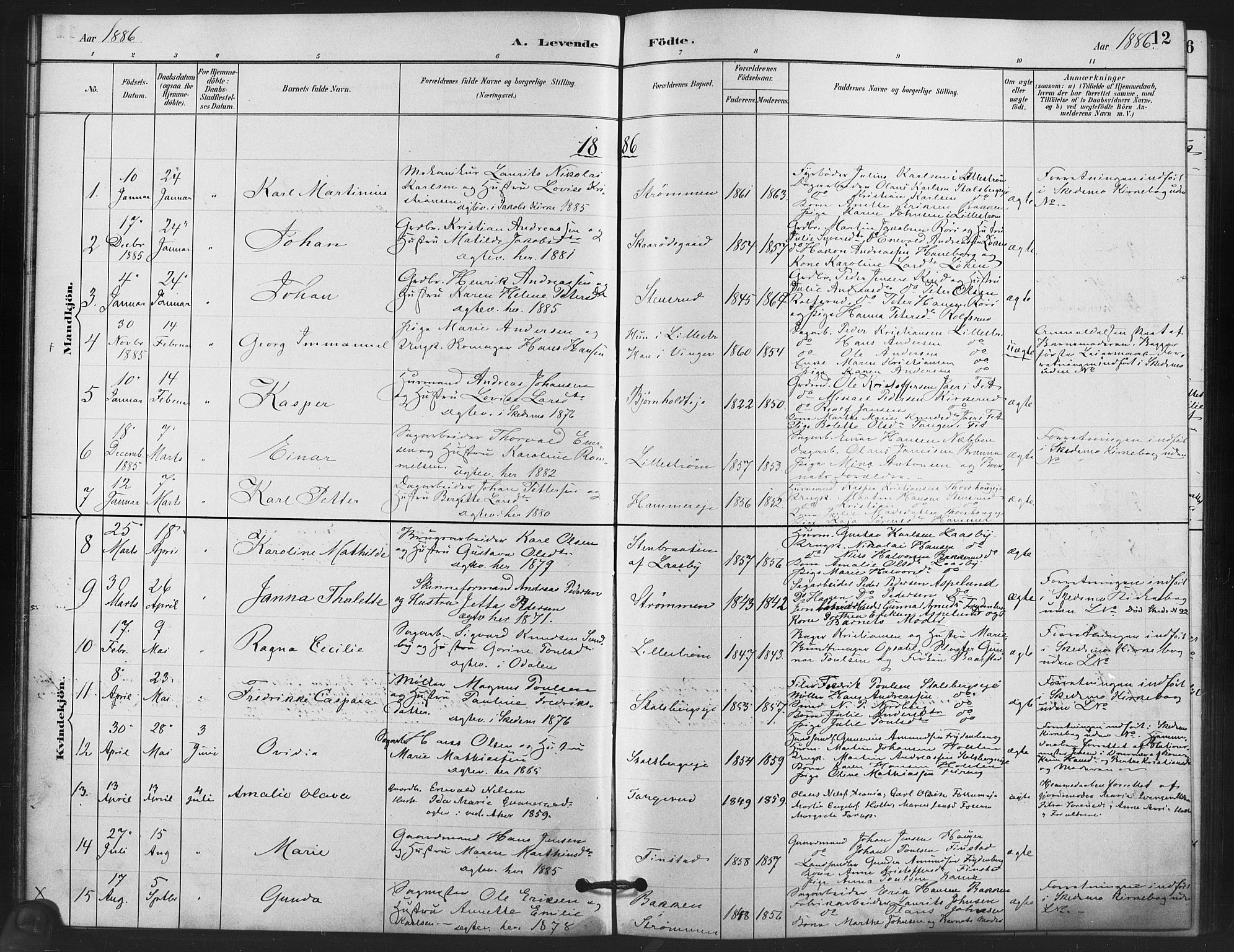 Skedsmo prestekontor Kirkebøker, AV/SAO-A-10033a/F/Fb/L0001: Parish register (official) no. II 1, 1883-1901, p. 12