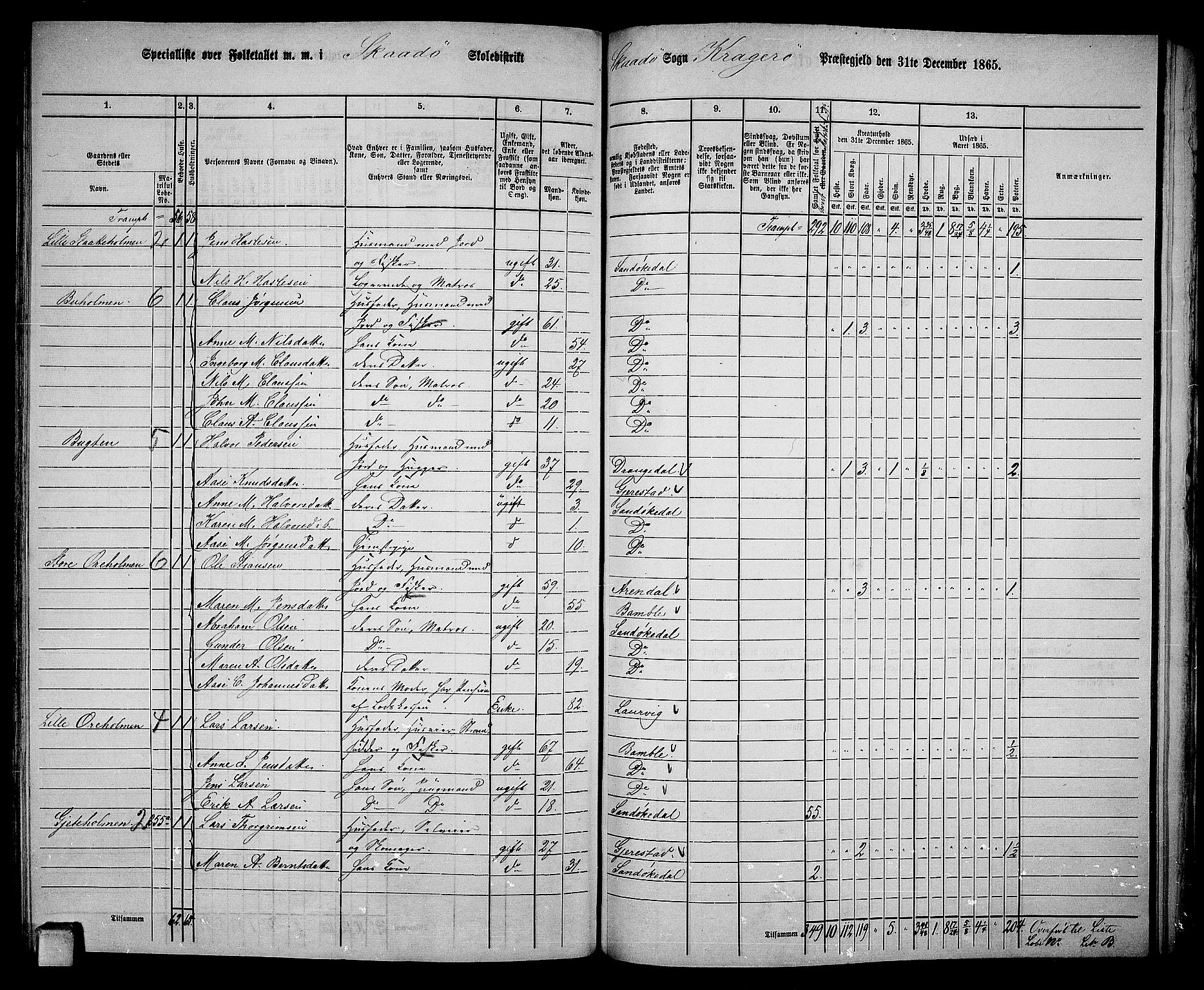 RA, 1865 census for Kragerø/Sannidal og Skåtøy, 1865, p. 188