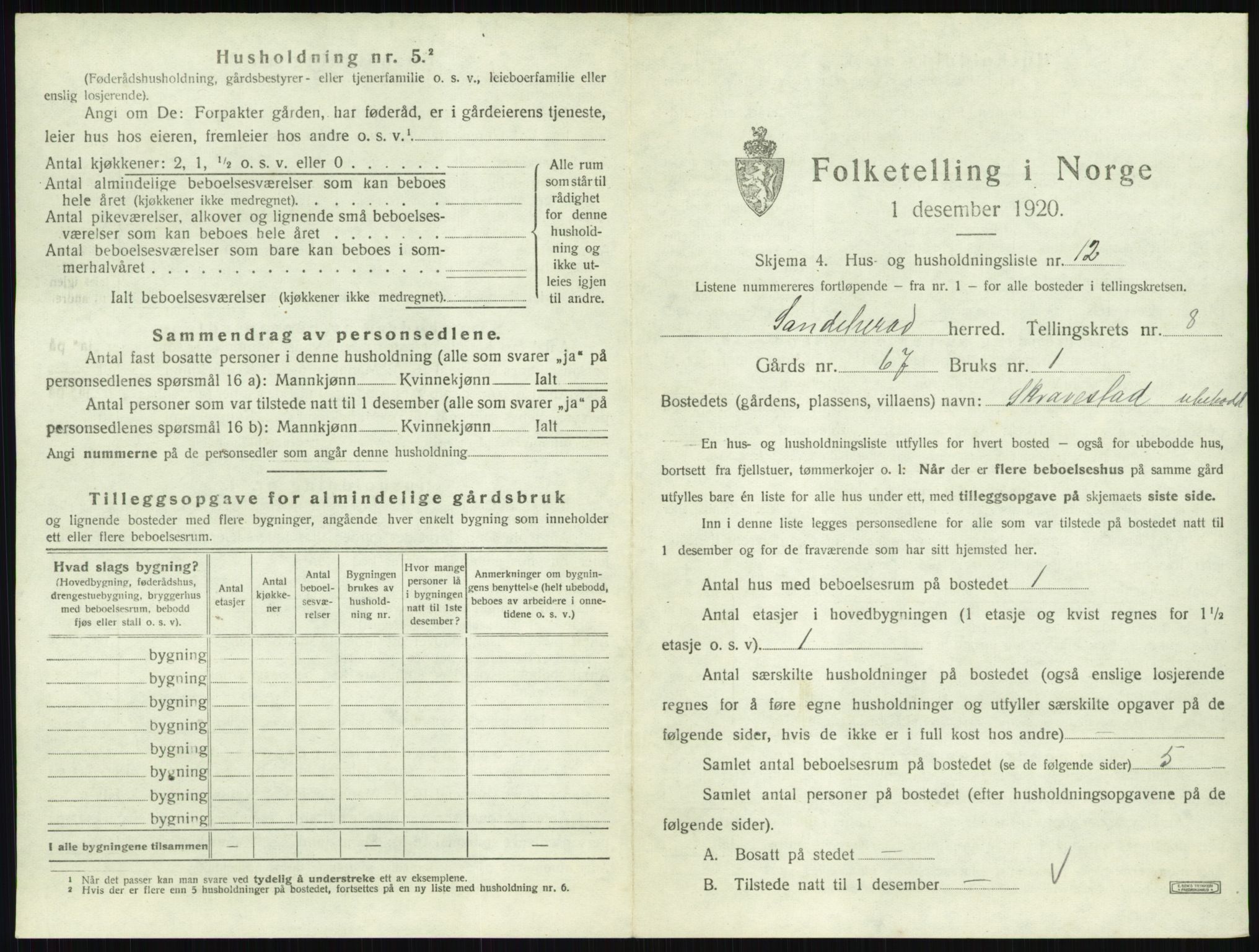 SAKO, 1920 census for Sandeherred, 1920, p. 1616