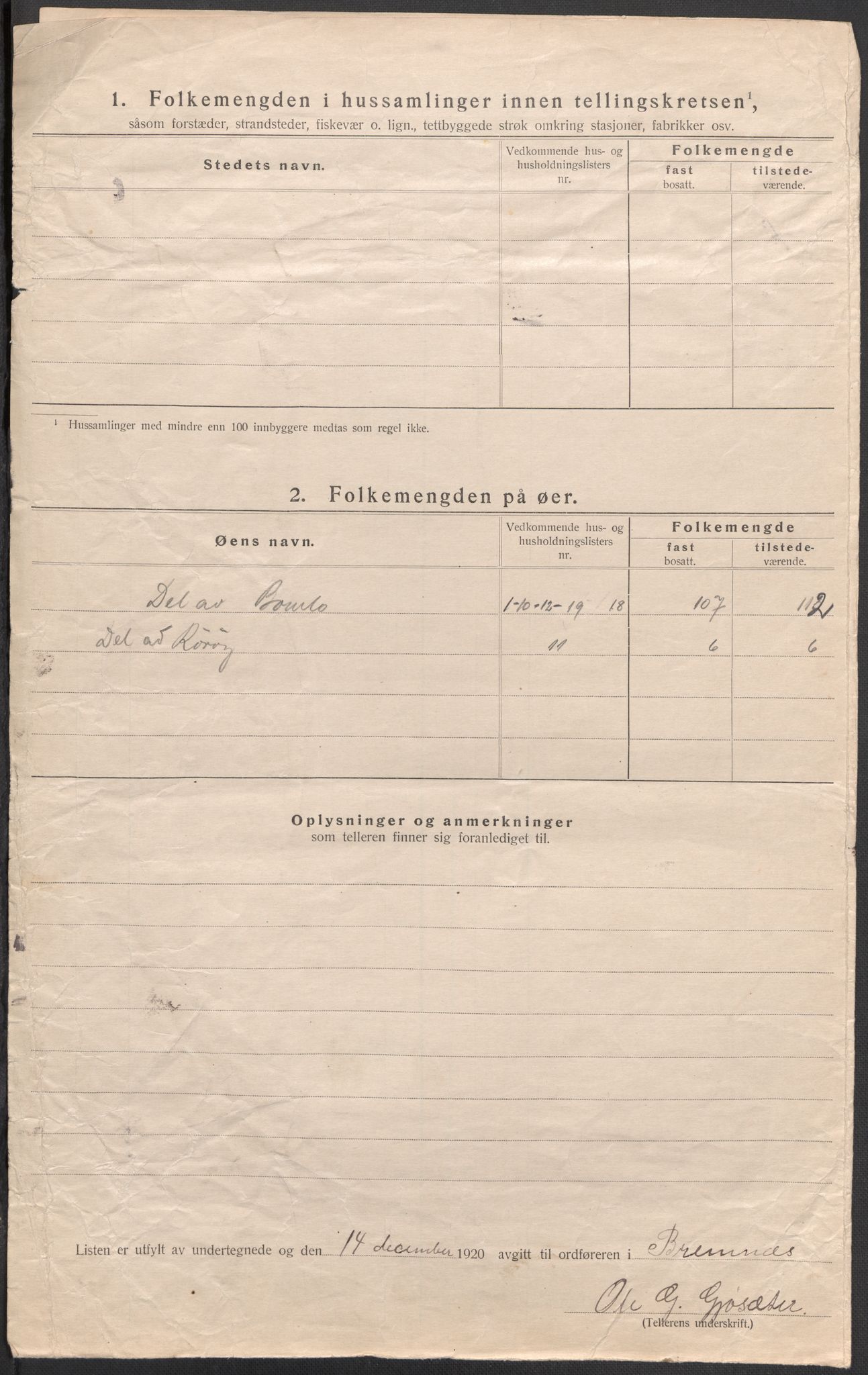 SAB, 1920 census for Bremnes, 1920, p. 13