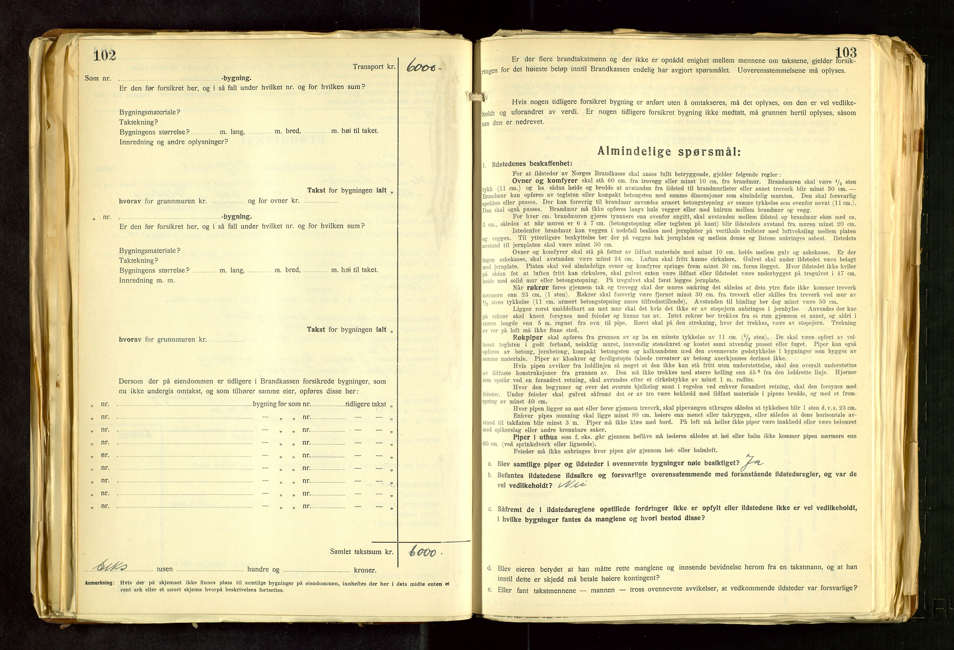 Håland lensmannskontor, SAST/A-100100/Gob/L0011: "Brandtakstprotokoll" - skjematakst. Register i boken., 1936-1938, p. 102-103