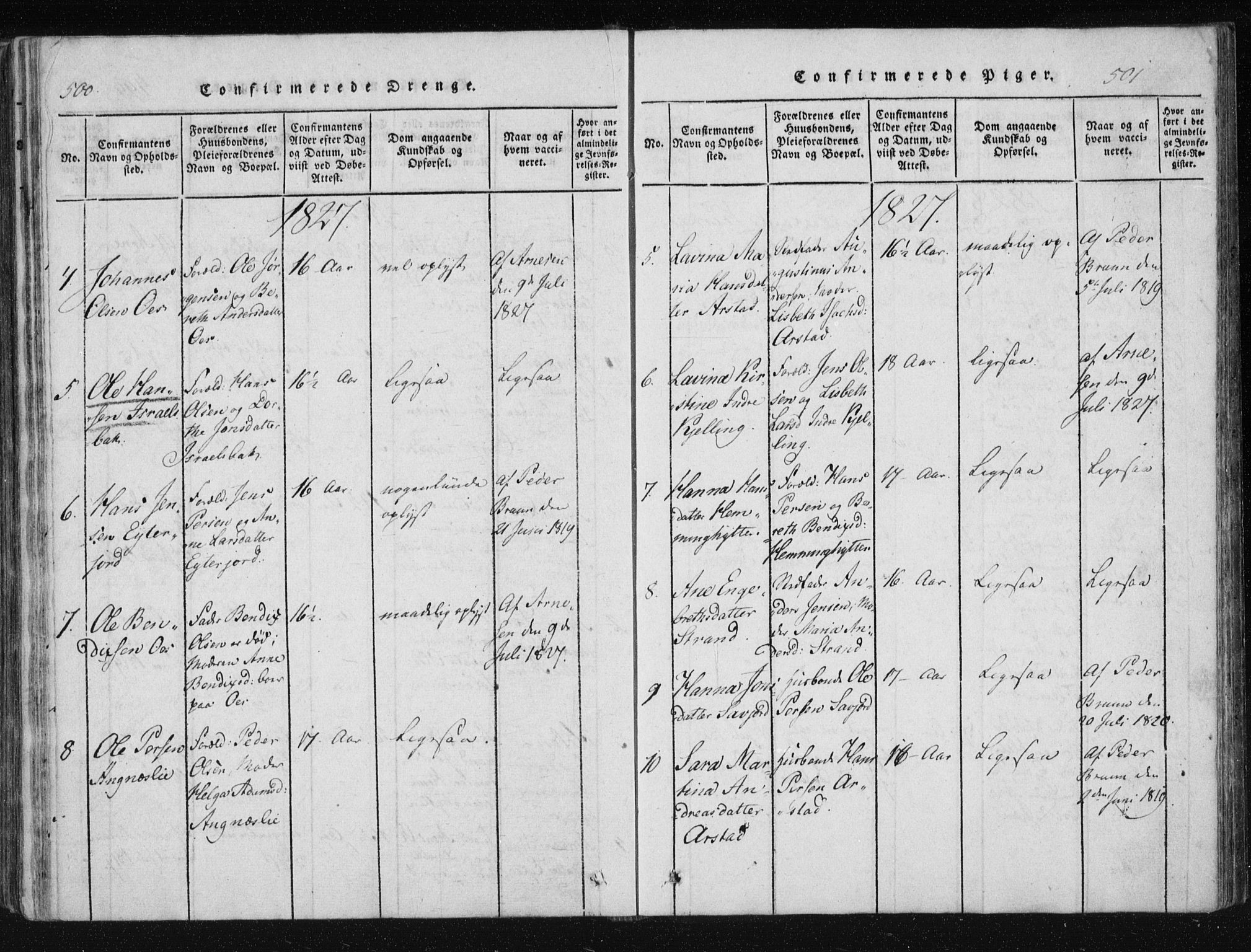 Ministerialprotokoller, klokkerbøker og fødselsregistre - Nordland, SAT/A-1459/805/L0096: Parish register (official) no. 805A03, 1820-1837, p. 500-501