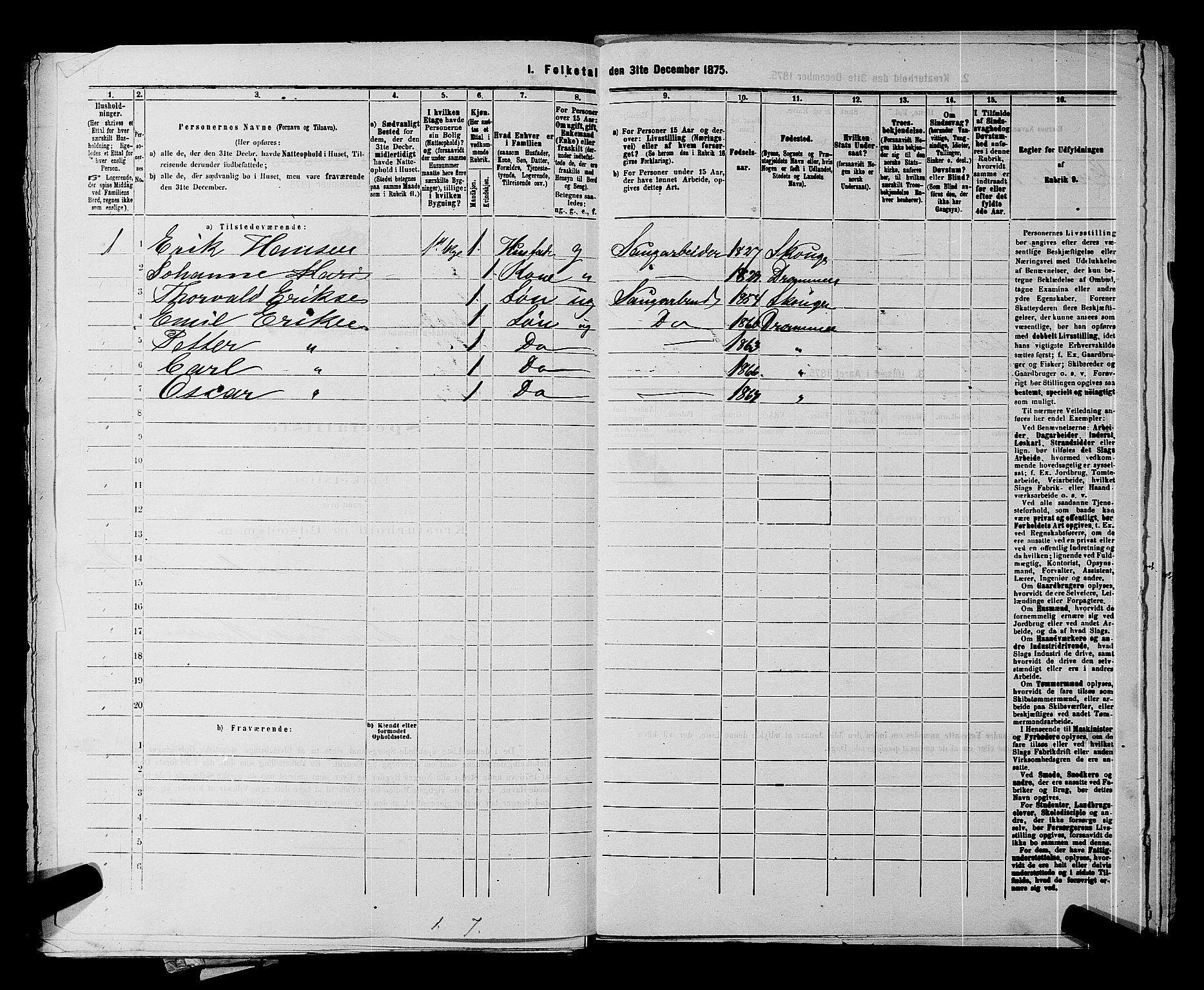 SAKO, 1875 census for 0602 Drammen, 1875, p. 157