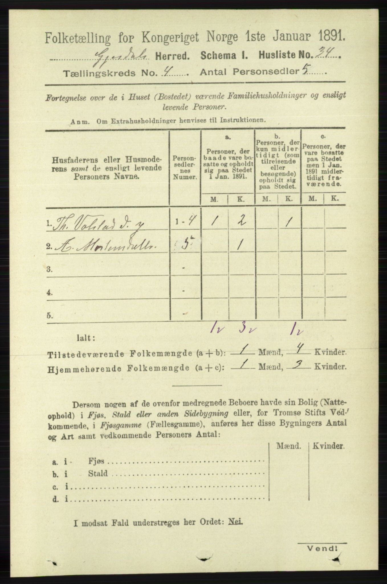 RA, 1891 census for 1122 Gjesdal, 1891, p. 1173