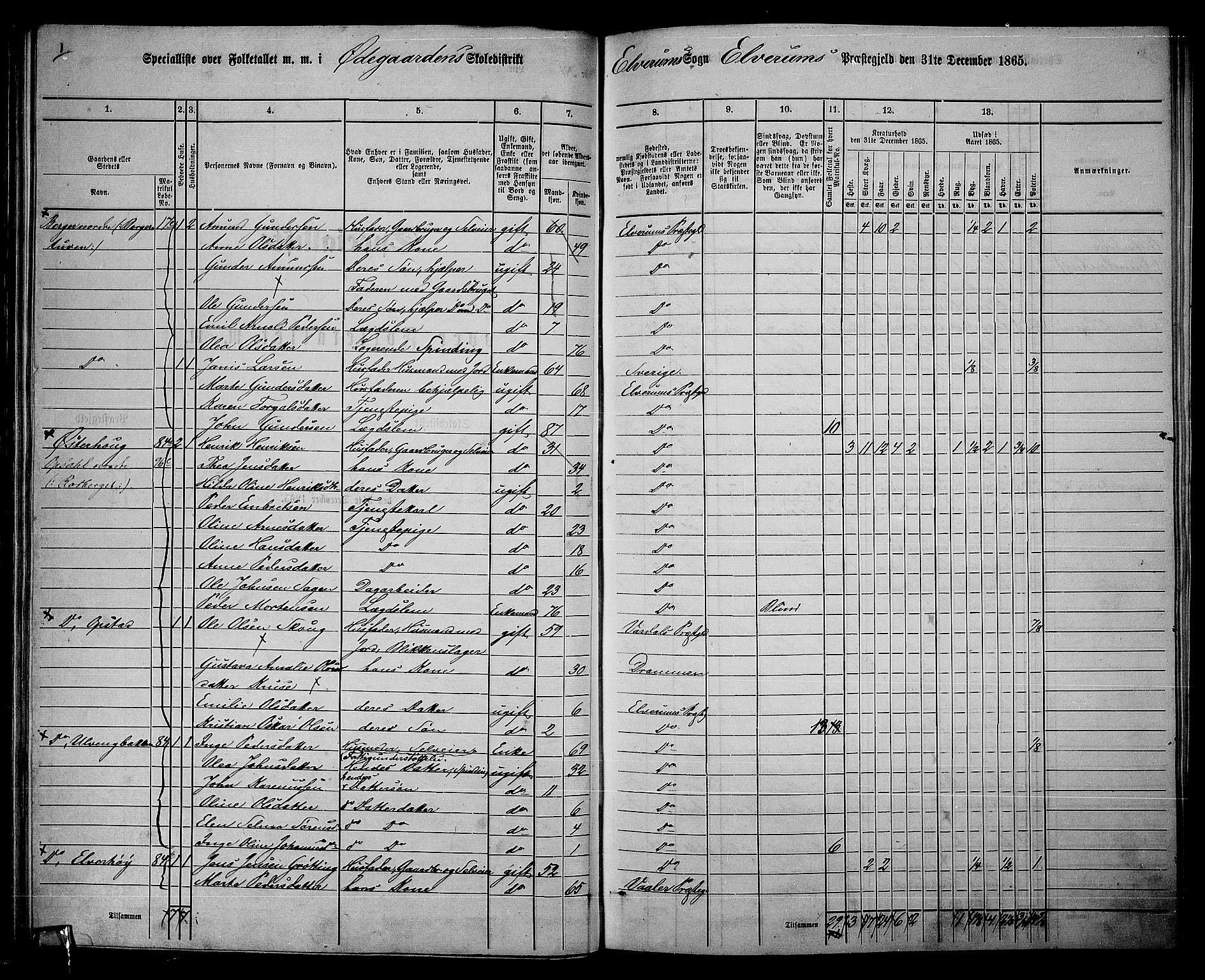 RA, 1865 census for Elverum, 1865, p. 56