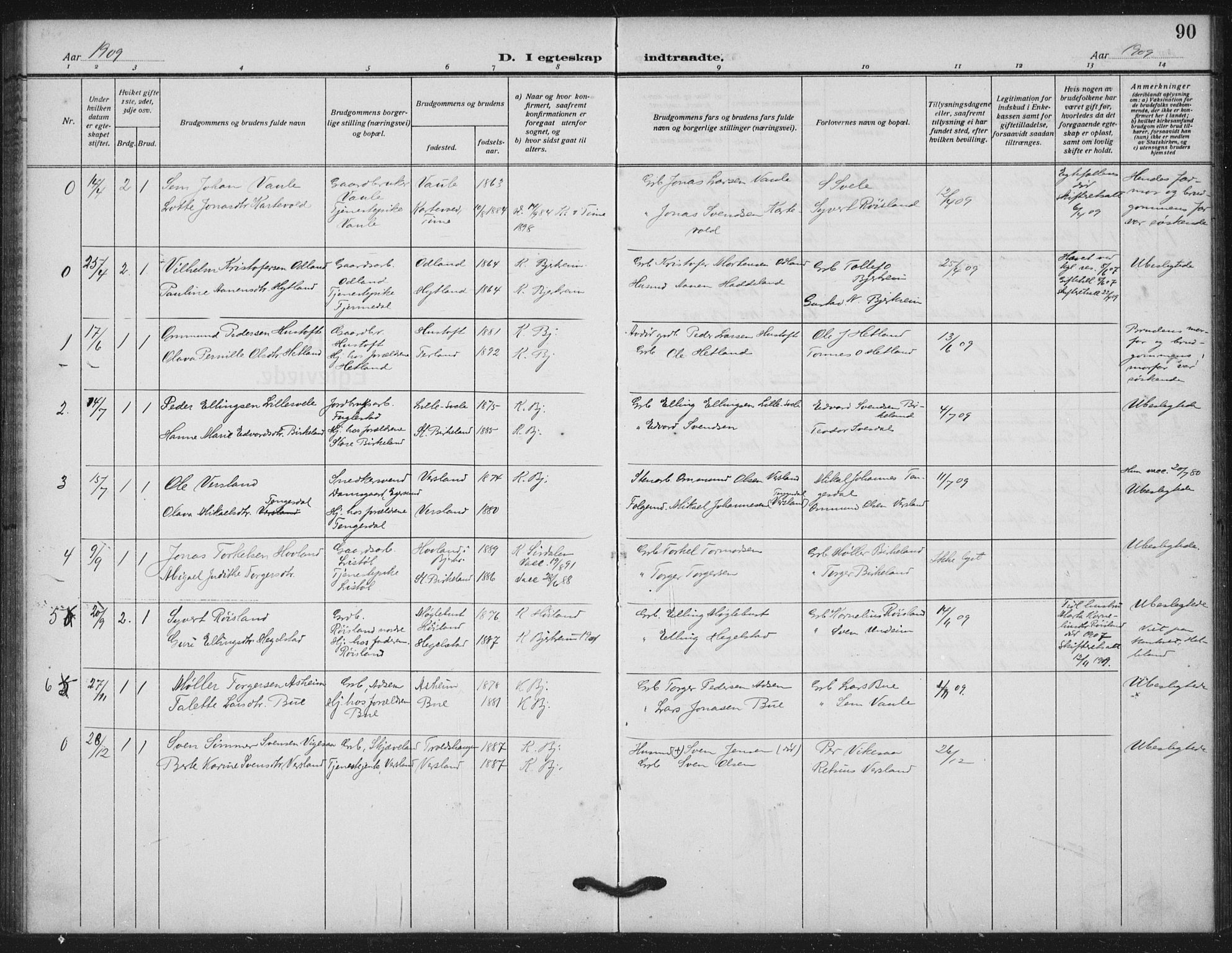 Helleland sokneprestkontor, SAST/A-101810: Parish register (official) no. A 11, 1909-1922, p. 90