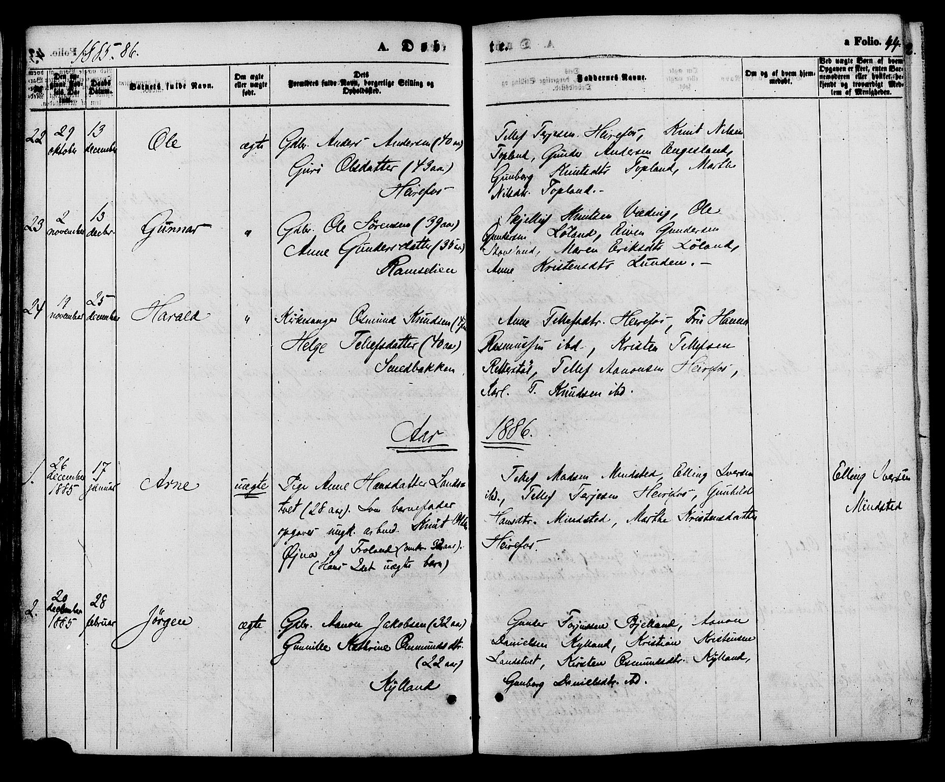 Herefoss sokneprestkontor, AV/SAK-1111-0019/F/Fa/Faa/L0002: Parish register (official) no. A 2, 1861-1886, p. 44