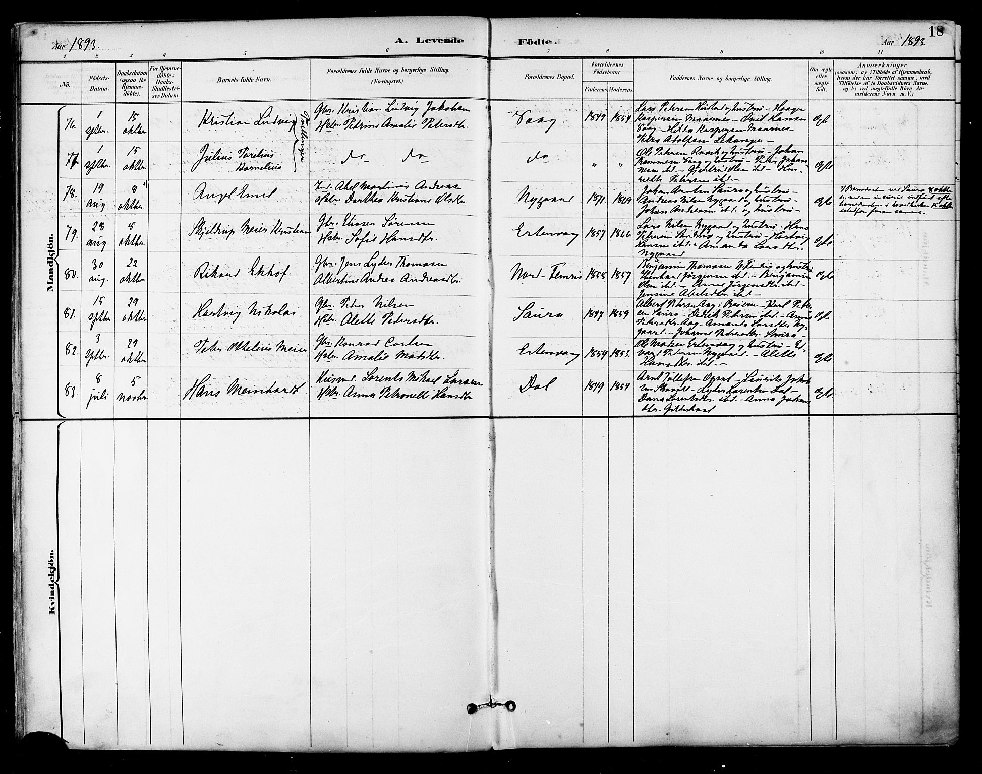 Ministerialprotokoller, klokkerbøker og fødselsregistre - Nordland, SAT/A-1459/805/L0101: Parish register (official) no. 805A07, 1892-1899, p. 18