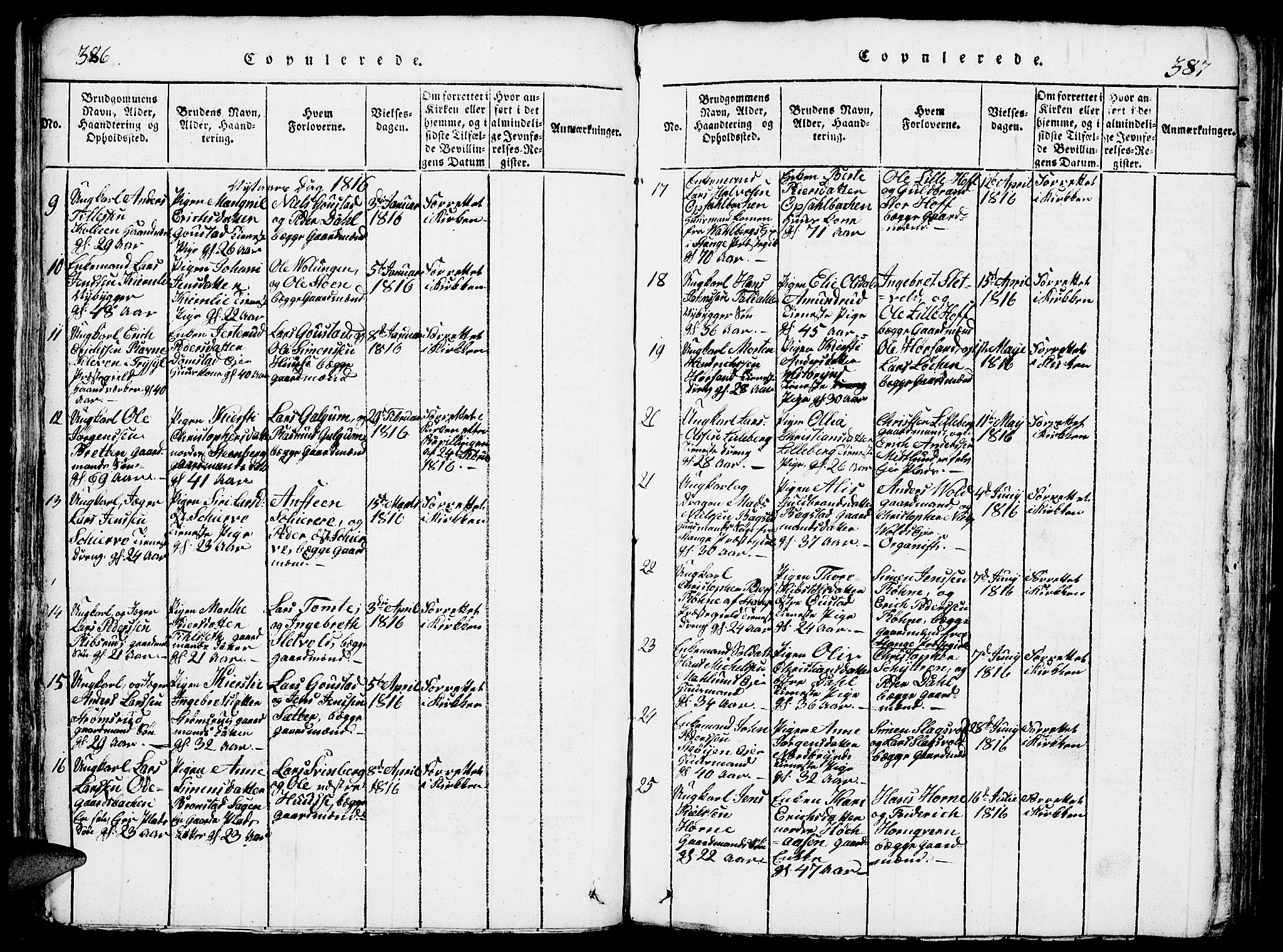 Romedal prestekontor, SAH/PREST-004/L/L0005: Parish register (copy) no. 5, 1814-1829, p. 386-387