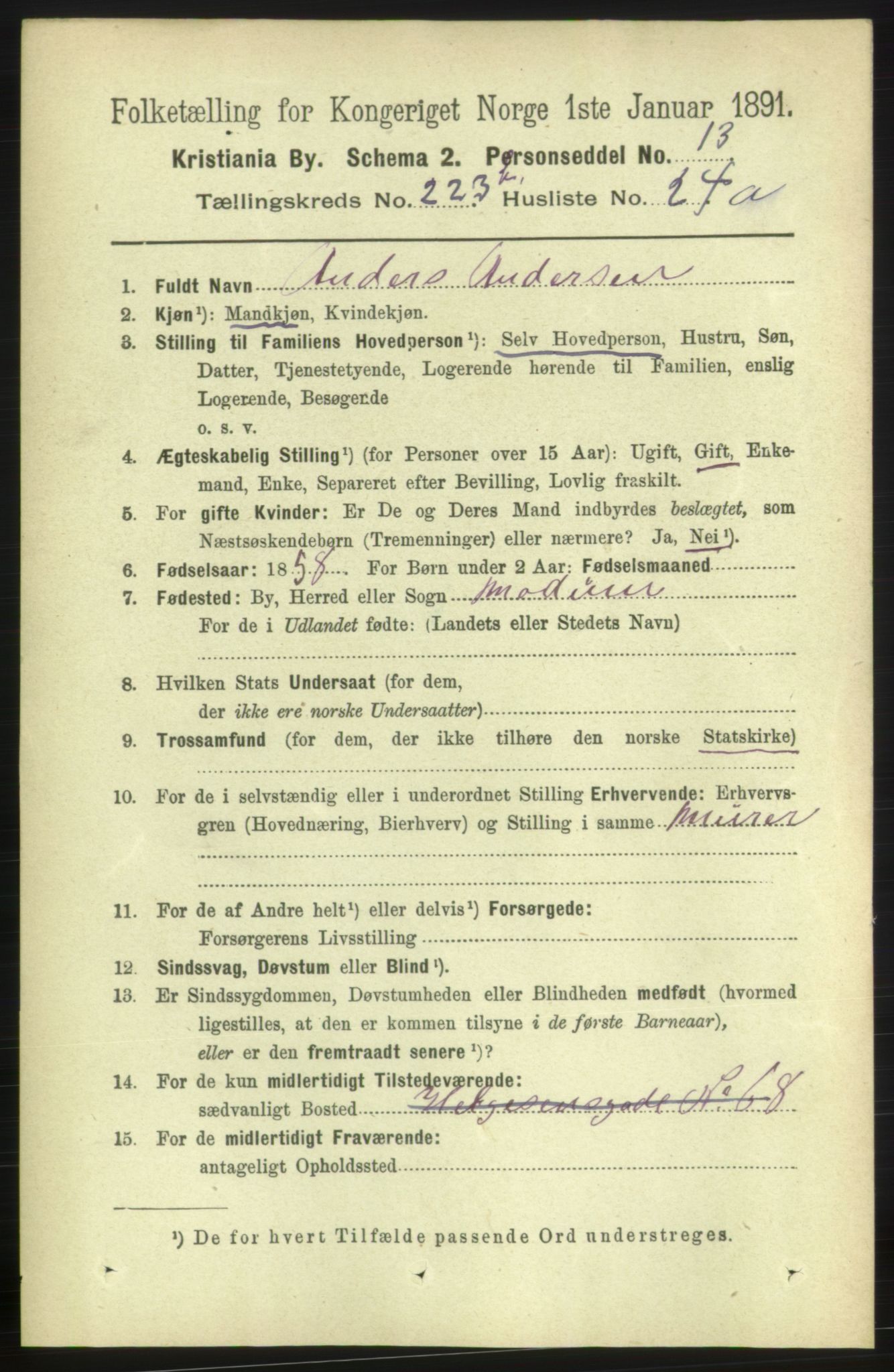 RA, 1891 census for 0301 Kristiania, 1891, p. 142016