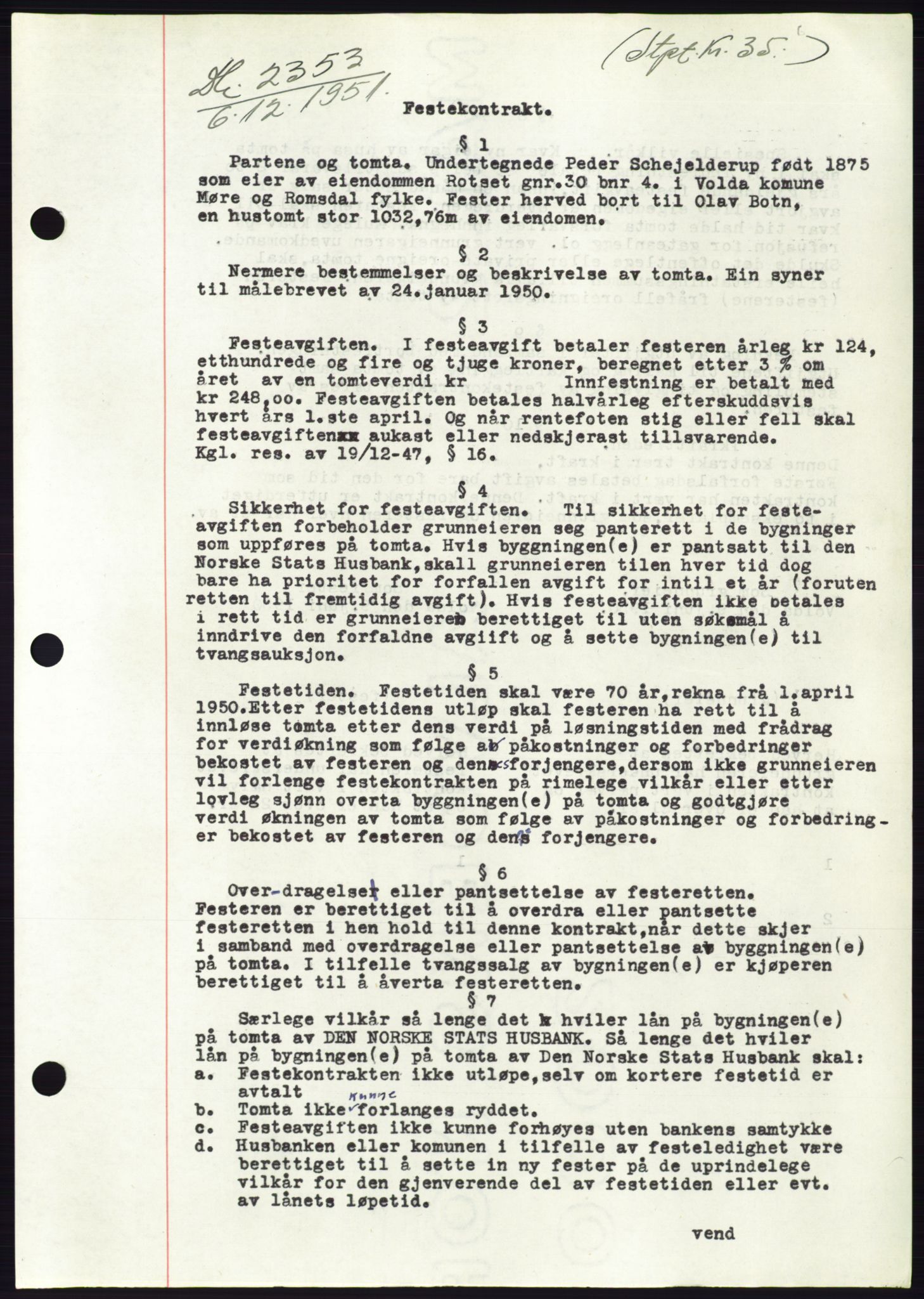 Søre Sunnmøre sorenskriveri, AV/SAT-A-4122/1/2/2C/L0090: Mortgage book no. 16A, 1951-1951, Diary no: : 2353/1951