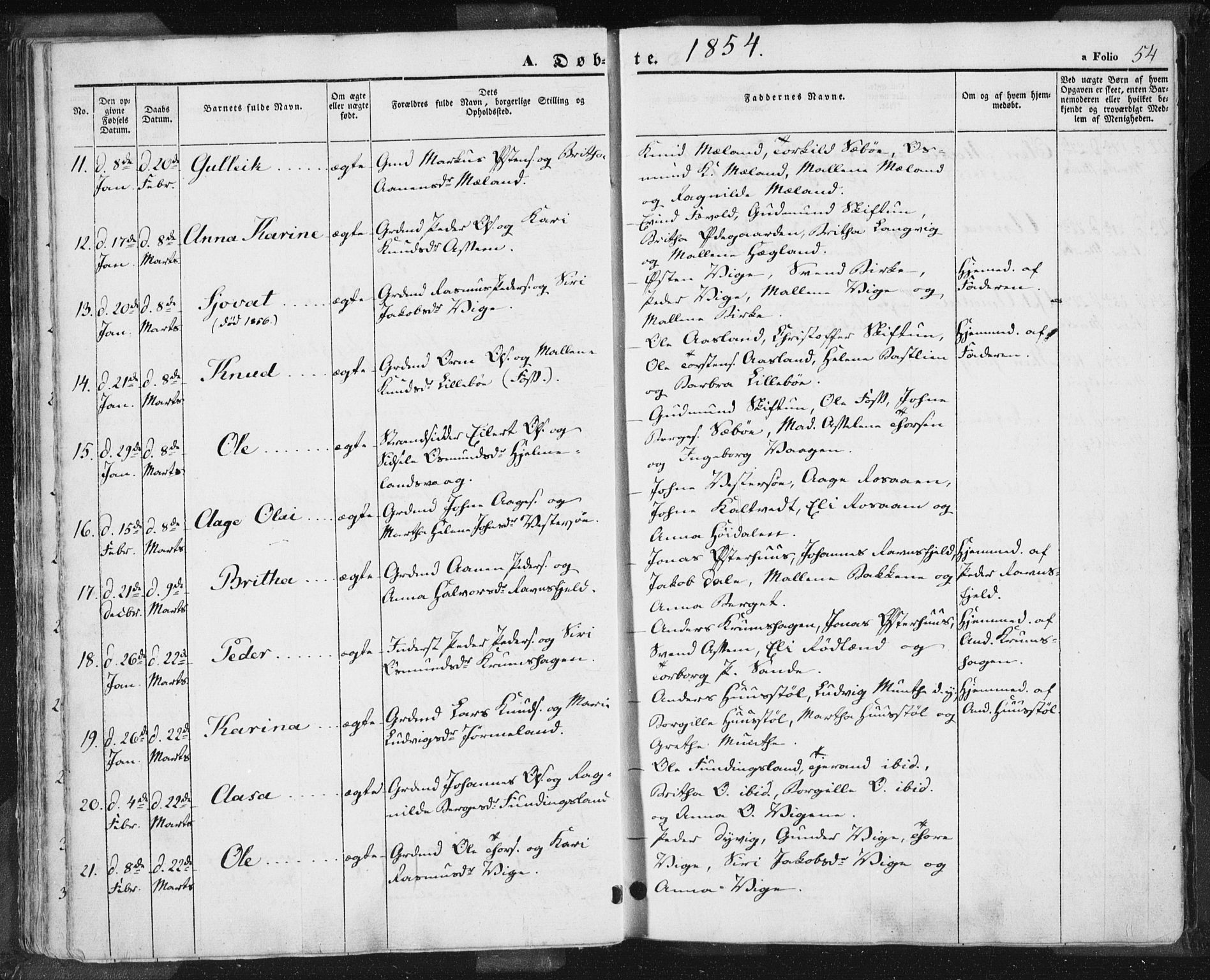 Hjelmeland sokneprestkontor, AV/SAST-A-101843/01/IV/L0009: Parish register (official) no. A 9, 1846-1860, p. 54