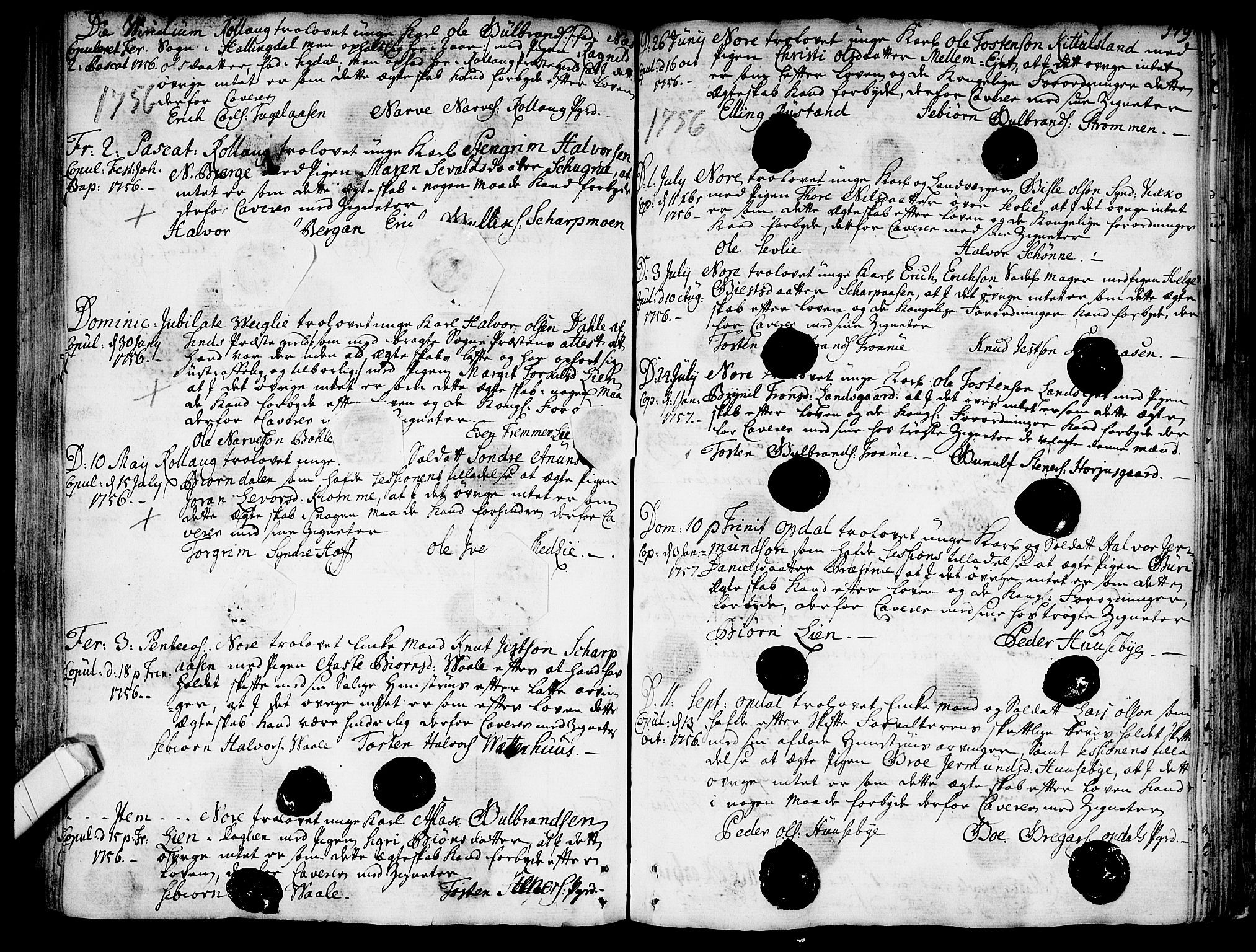 Rollag kirkebøker, SAKO/A-240/F/Fa/L0003: Parish register (official) no. I 3, 1743-1778, p. 179