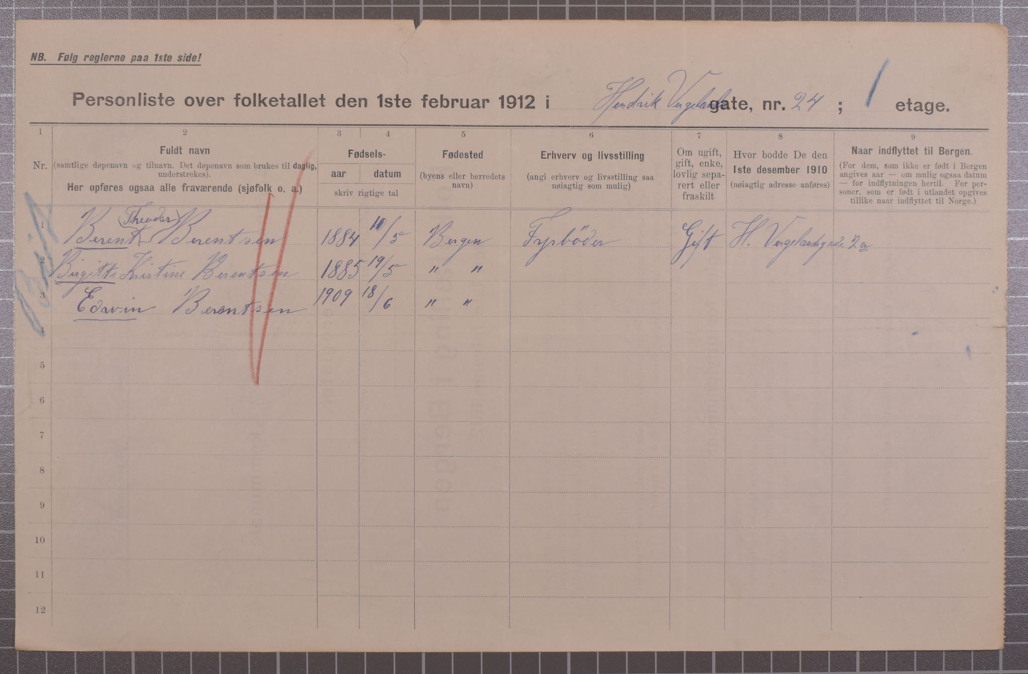 SAB, Municipal Census 1912 for Bergen, 1912, p. 2883