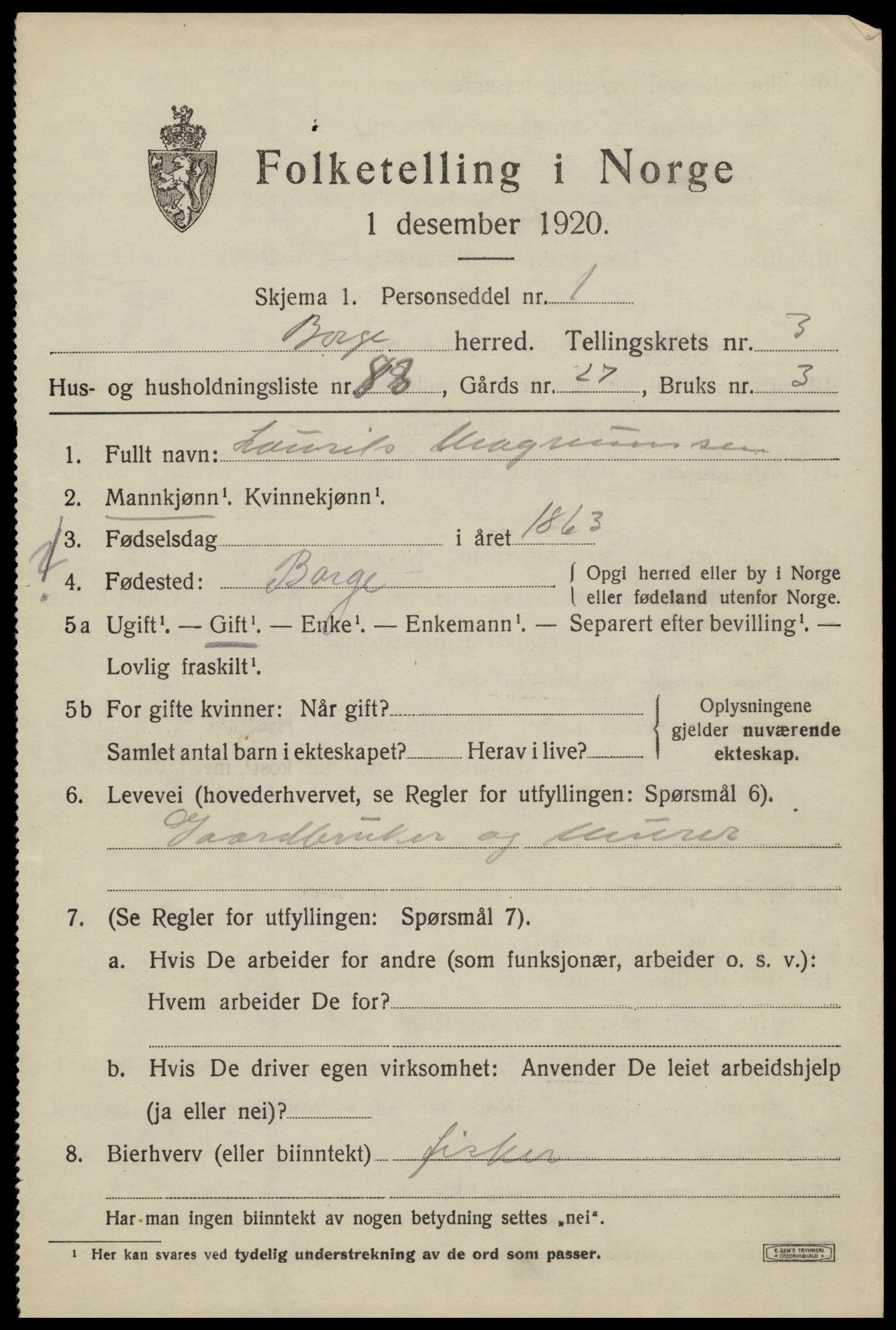 SAT, 1920 census for Borge, 1920, p. 4287