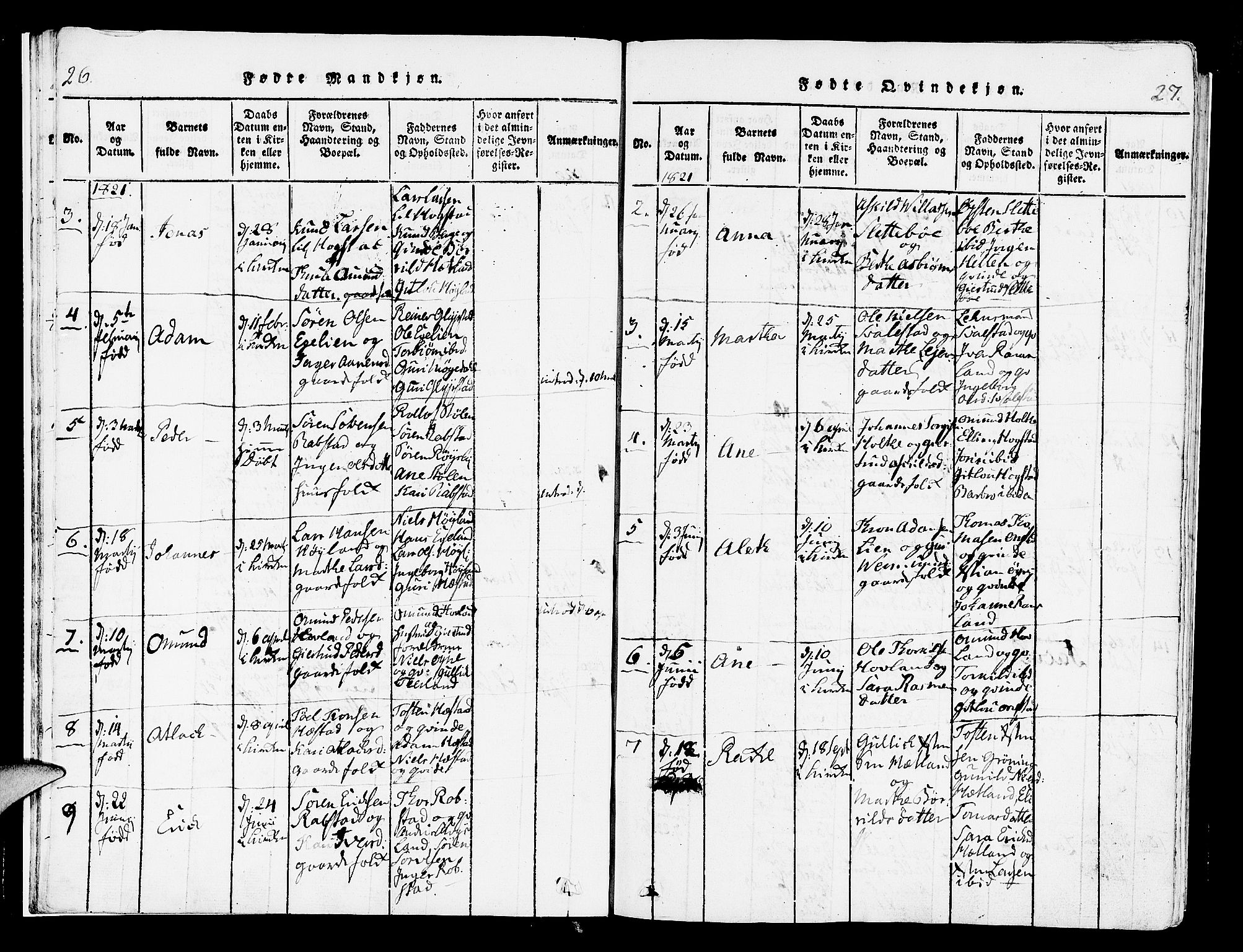Helleland sokneprestkontor, AV/SAST-A-101810: Parish register (official) no. A 4, 1815-1834, p. 26-27