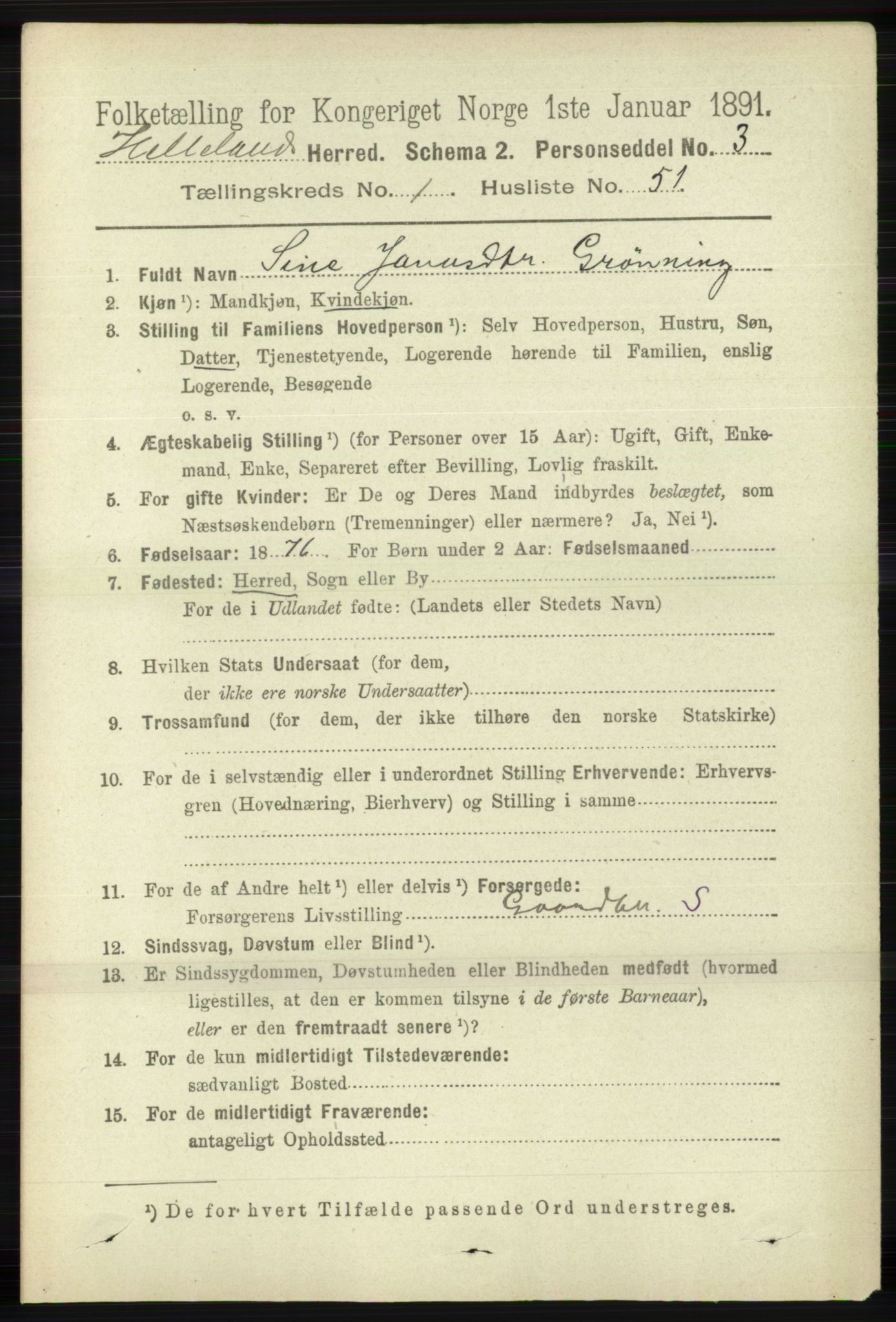 RA, 1891 census for 1115 Helleland, 1891, p. 364