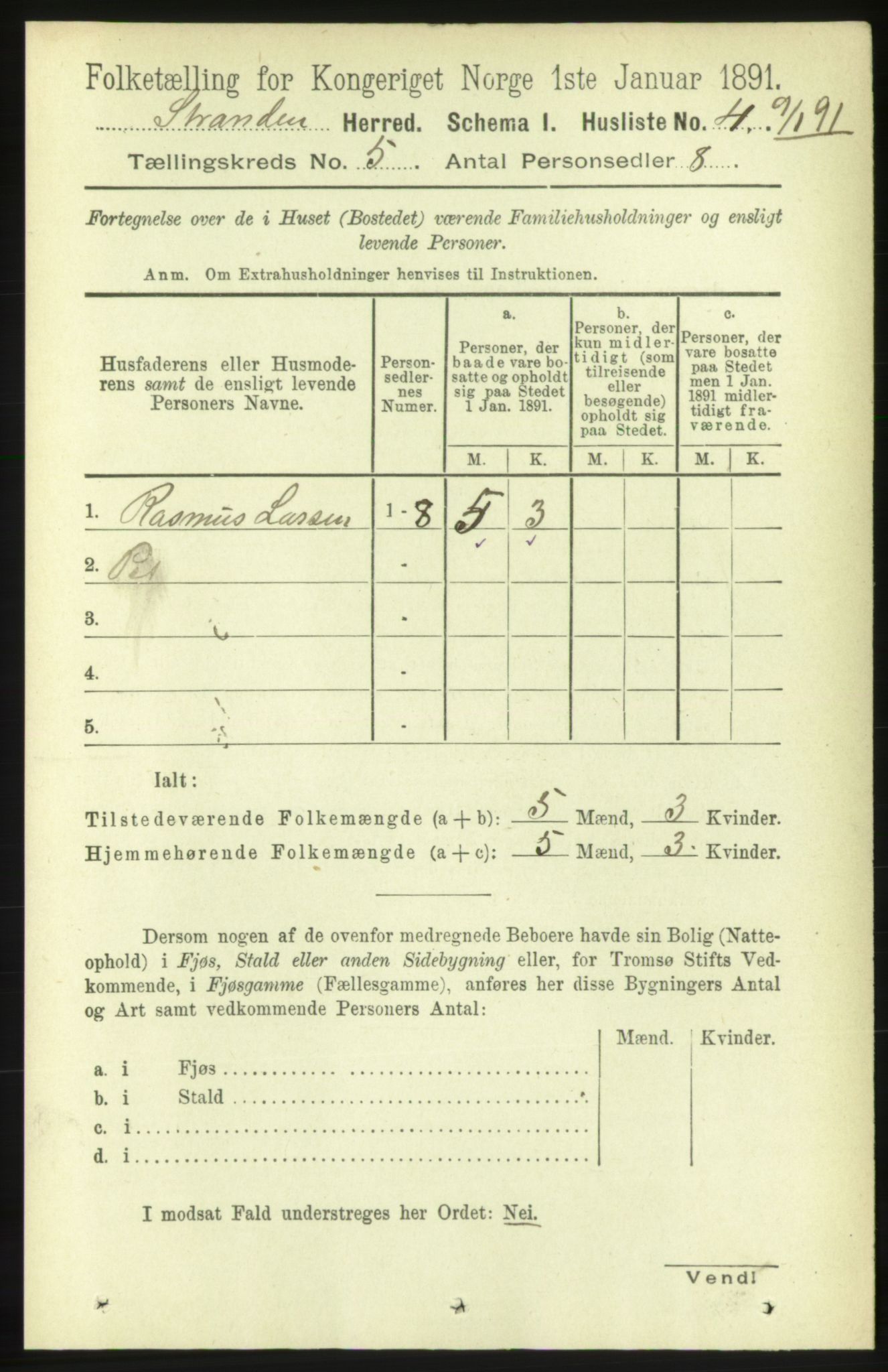 RA, 1891 census for 1525 Stranda, 1891, p. 965