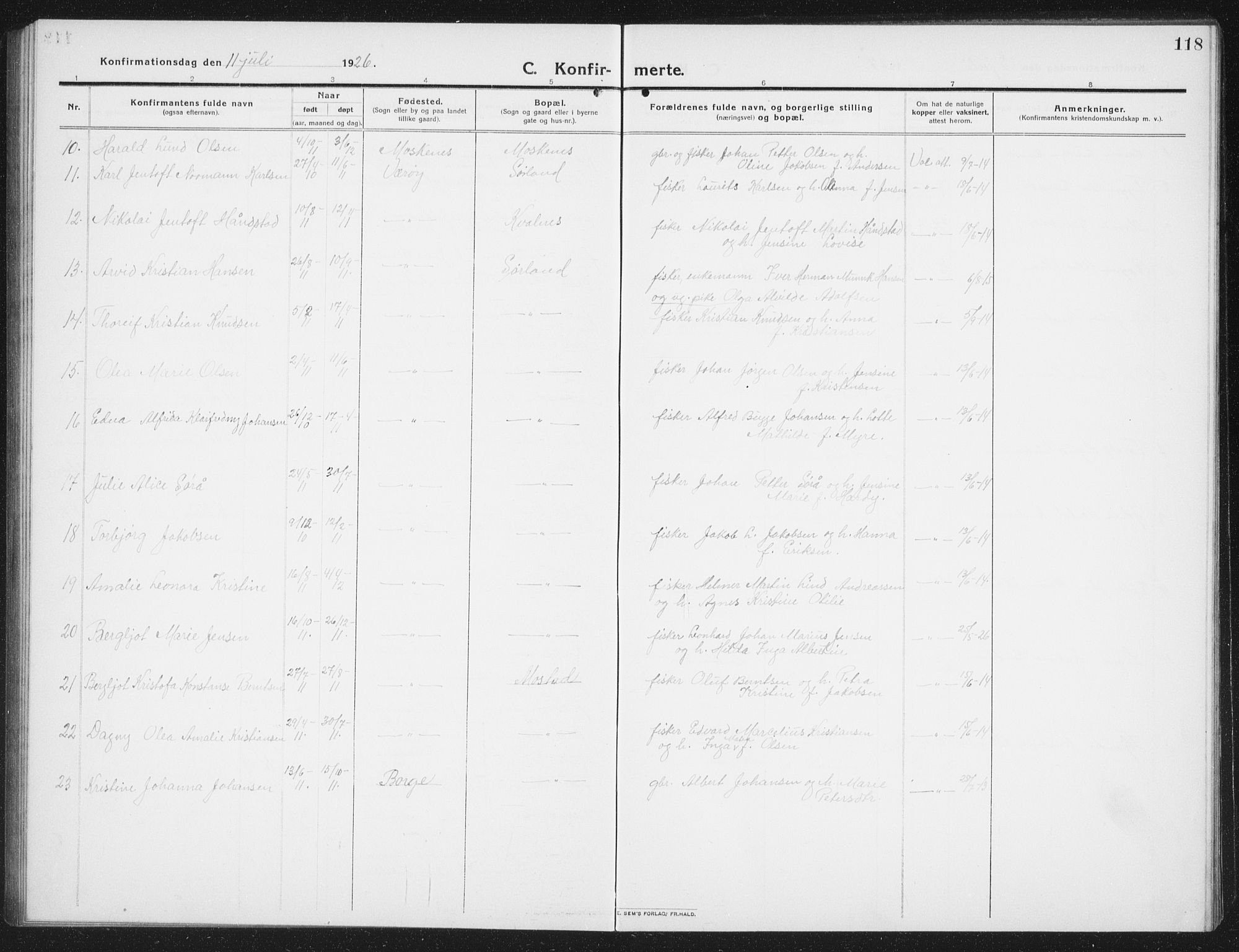 Ministerialprotokoller, klokkerbøker og fødselsregistre - Nordland, AV/SAT-A-1459/807/L0124: Parish register (copy) no. 807C02, 1910-1935, p. 118