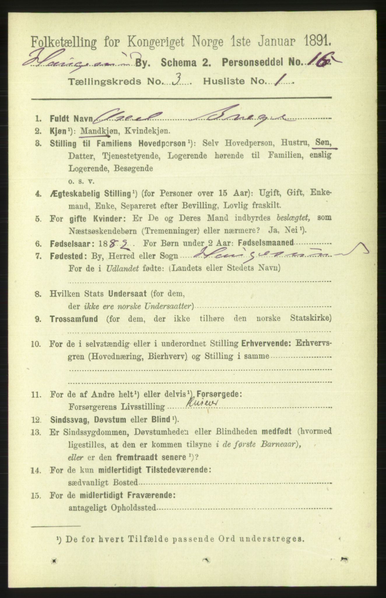 RA, 1891 census for 1106 Haugesund, 1891, p. 1057