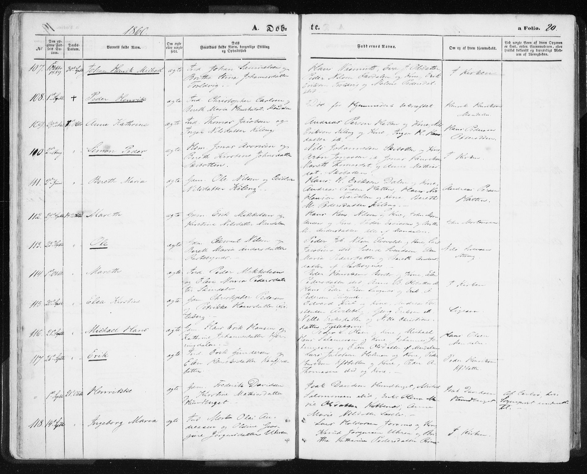 Lyngen sokneprestembete, SATØ/S-1289/H/He/Hea/L0005kirke: Parish register (official) no. 5, 1859-1869, p. 20