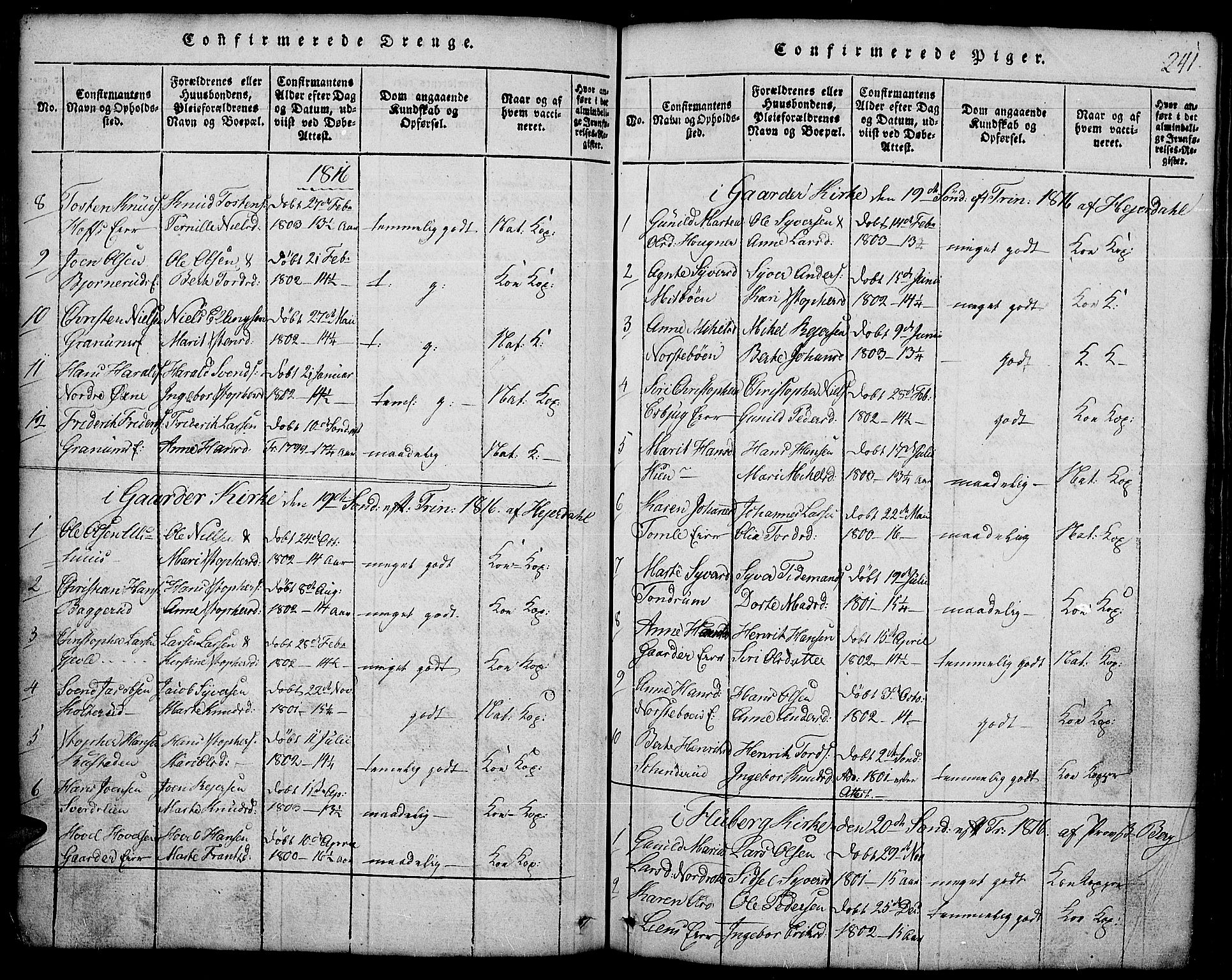 Land prestekontor, SAH/PREST-120/H/Ha/Hab/L0001: Parish register (copy) no. 1, 1814-1833, p. 241