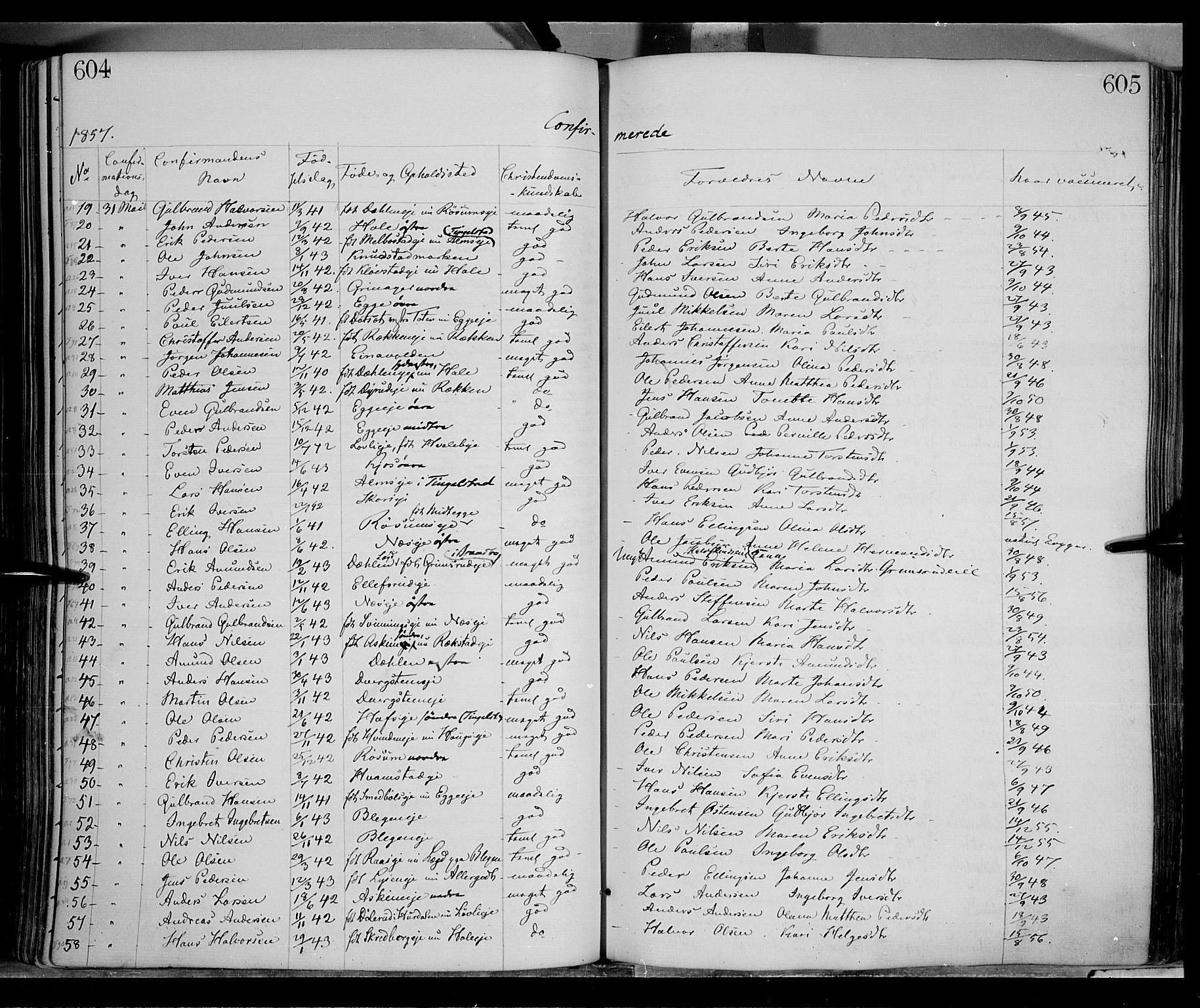 Gran prestekontor, AV/SAH-PREST-112/H/Ha/Haa/L0012: Parish register (official) no. 12, 1856-1874, p. 604-605