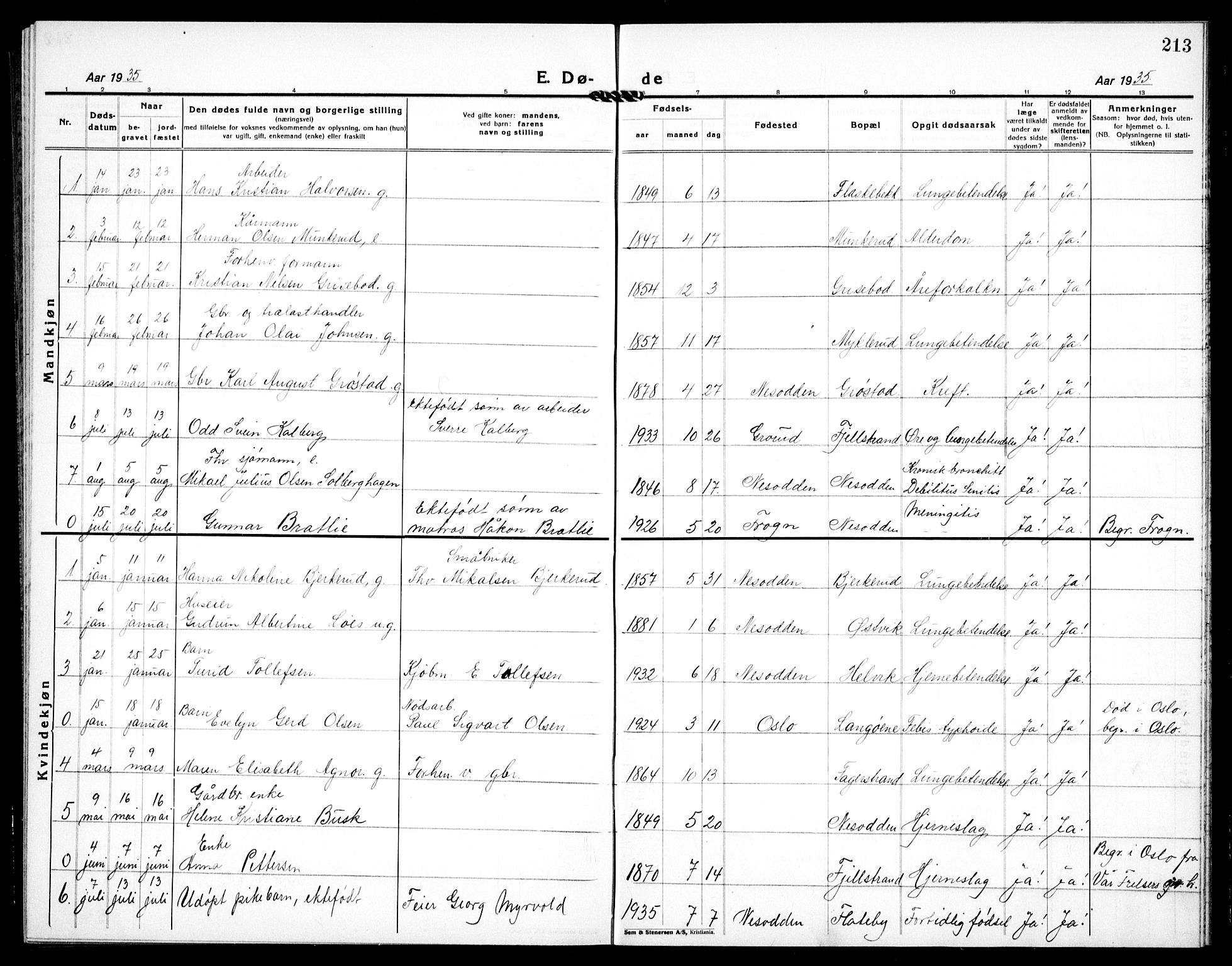 Nesodden prestekontor Kirkebøker, SAO/A-10013/G/Ga/L0003: Parish register (copy) no. I 3, 1924-1939, p. 213