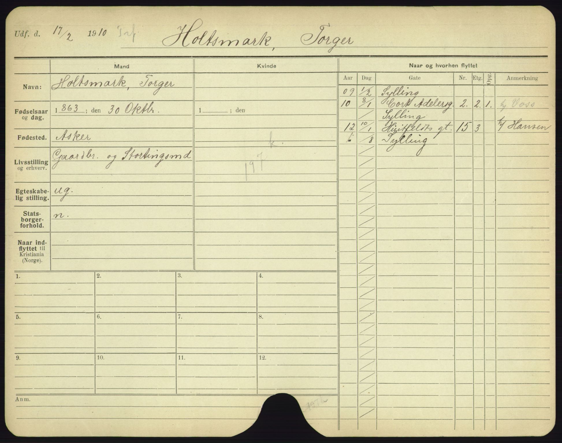 Oslo folkeregister, Registerkort, AV/SAO-A-11715/F/Fa/Fac/L0004: Menn, 1906-1914, p. 976a