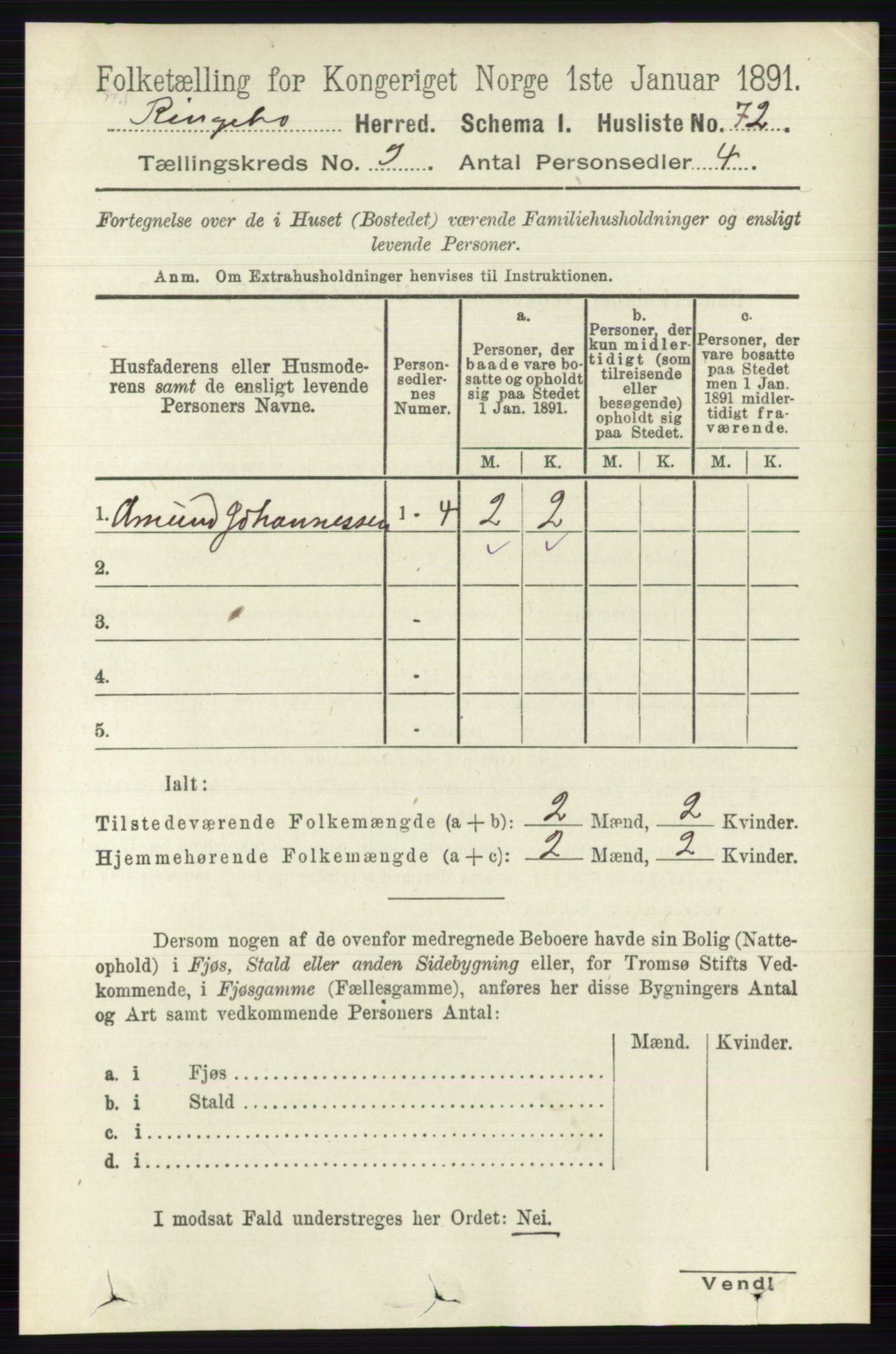 RA, 1891 census for 0520 Ringebu, 1891, p. 4234