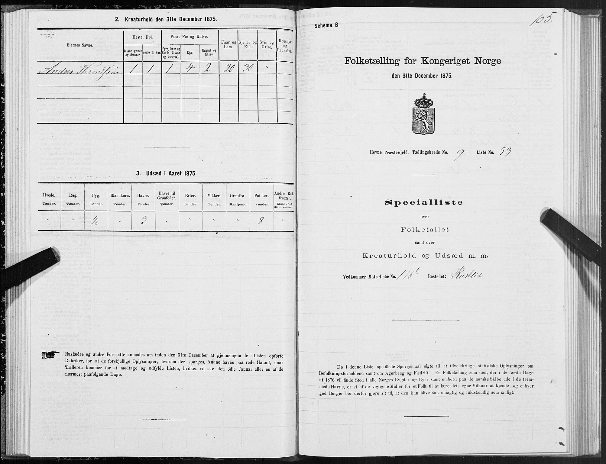 SAT, 1875 census for 1612P Hemne, 1875, p. 5105