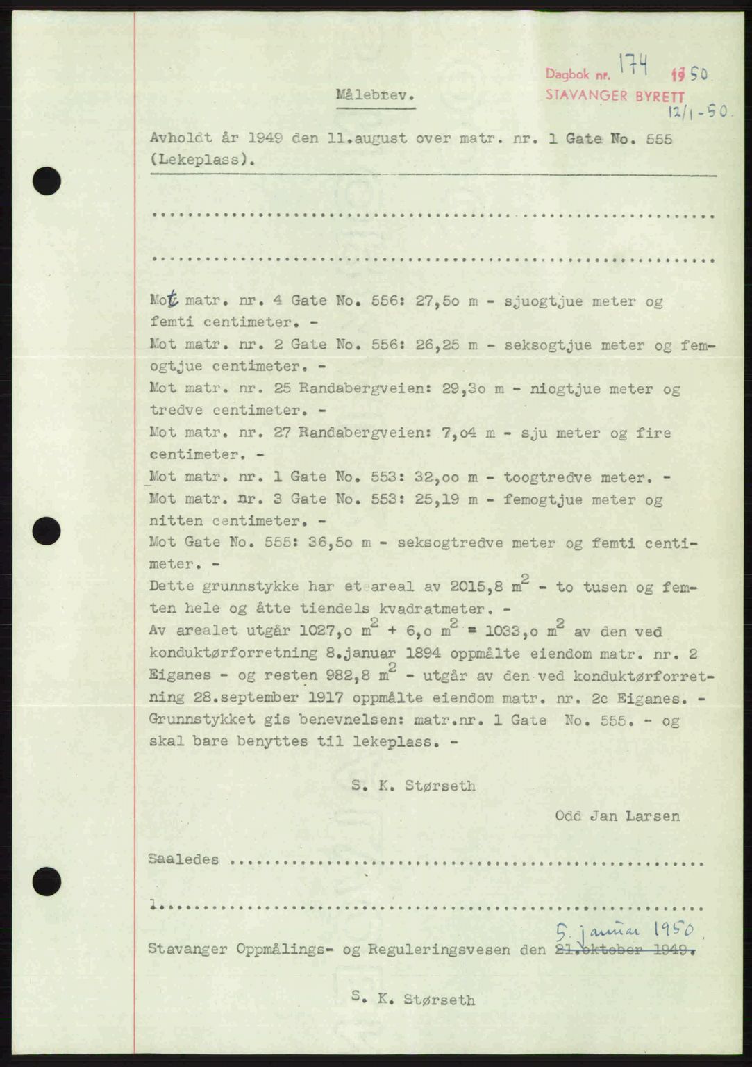 Stavanger byrett, SAST/A-100455/002/G/Gb/L0024: Mortgage book no. A13, 1949-1950, Diary no: : 174/1950