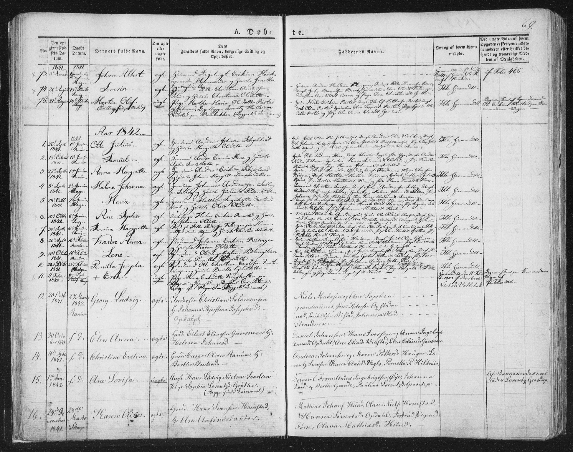 Ministerialprotokoller, klokkerbøker og fødselsregistre - Nord-Trøndelag, AV/SAT-A-1458/764/L0551: Parish register (official) no. 764A07a, 1824-1864, p. 69