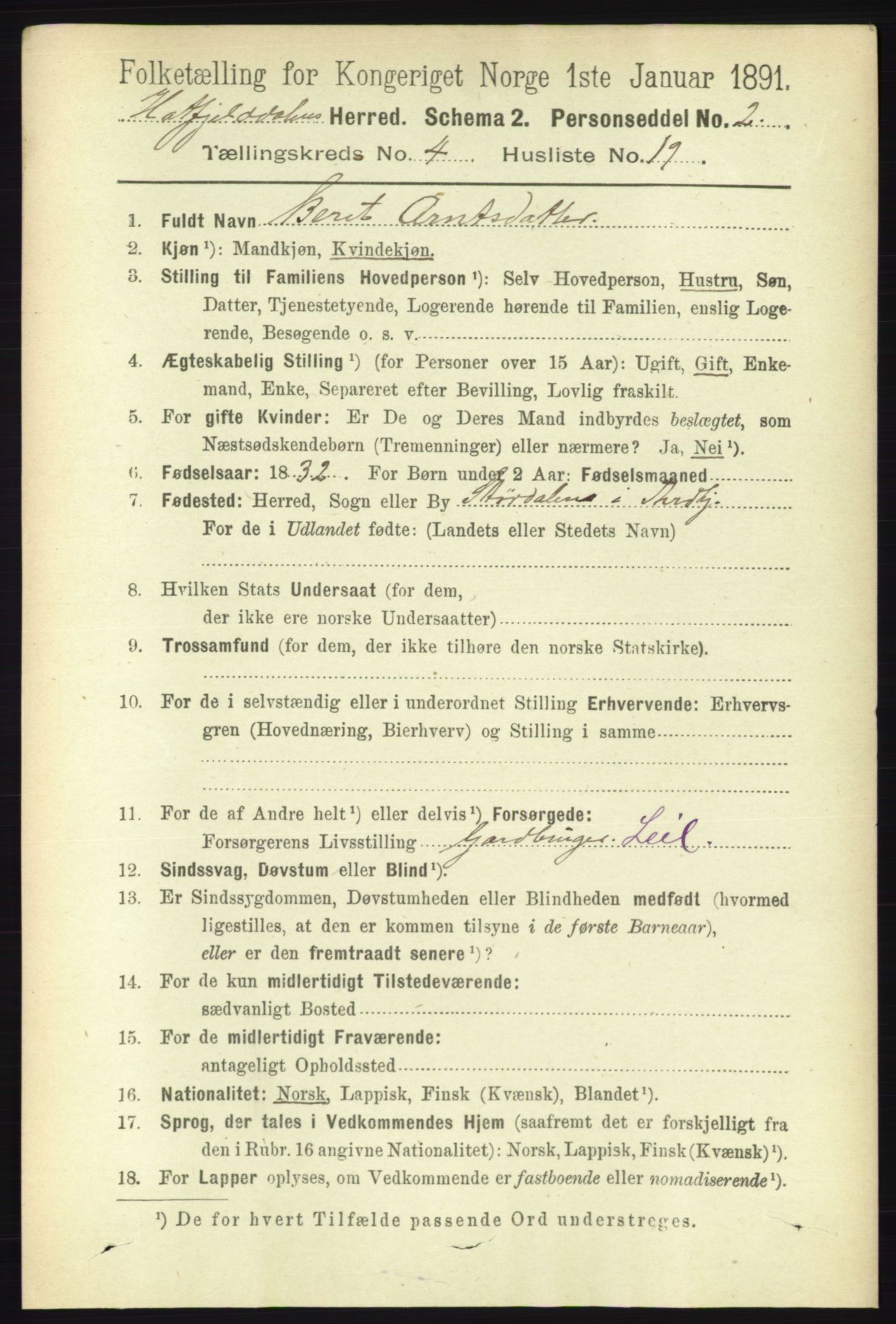 RA, 1891 census for 1826 Hattfjelldal, 1891, p. 1101