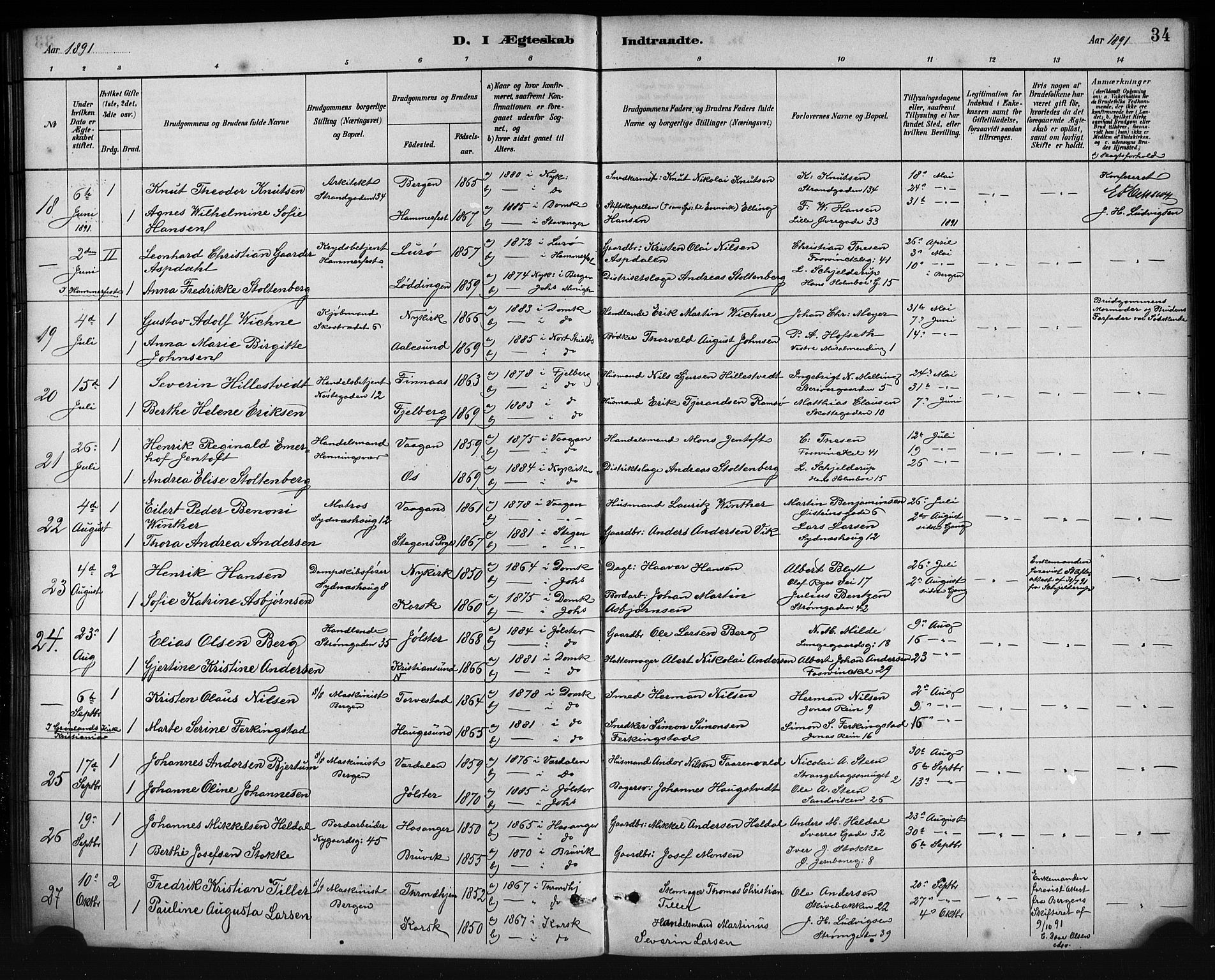 Johanneskirken sokneprestembete, AV/SAB-A-76001/H/Hab: Parish register (copy) no. C 1, 1885-1912, p. 34