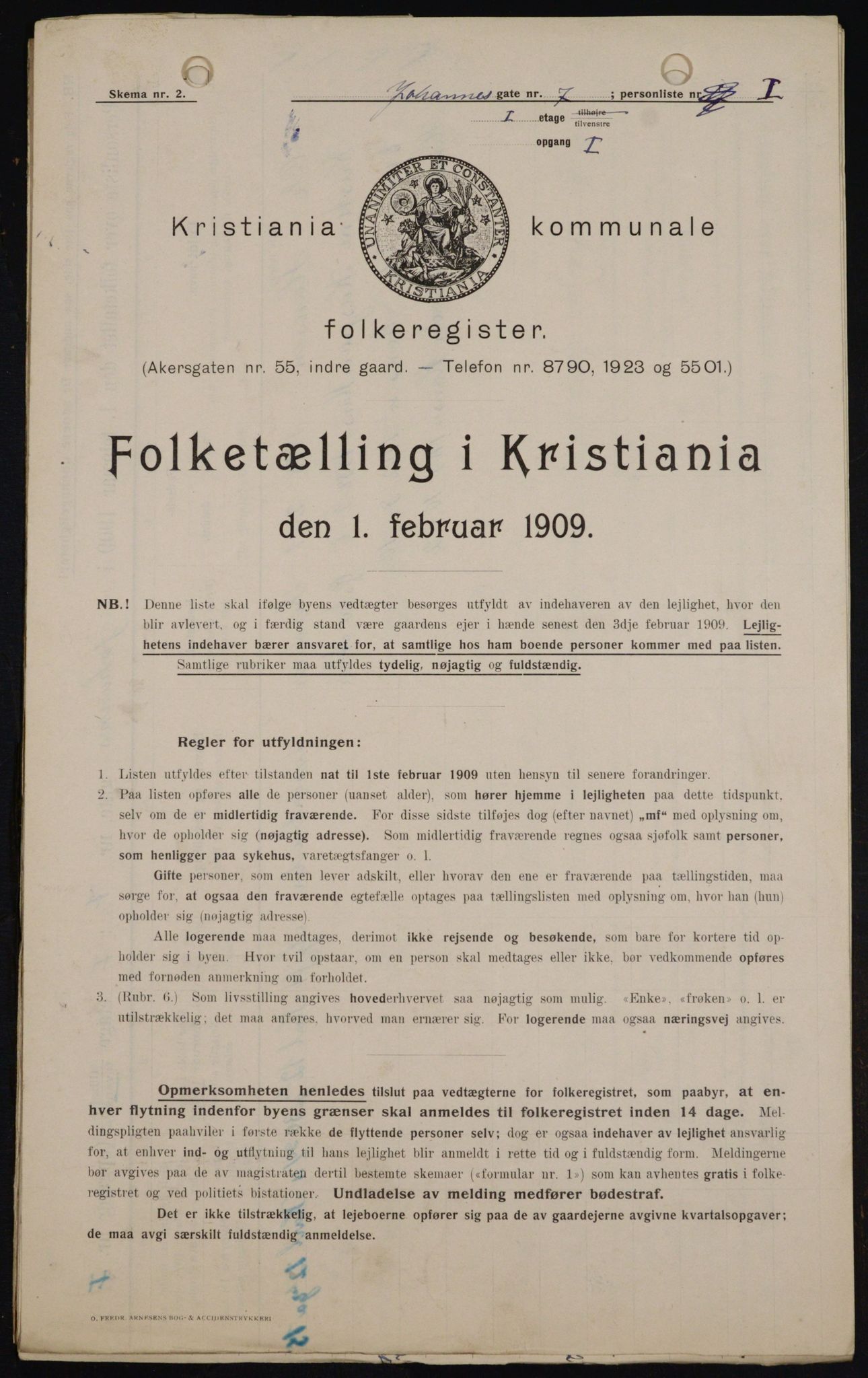 OBA, Municipal Census 1909 for Kristiania, 1909, p. 43106