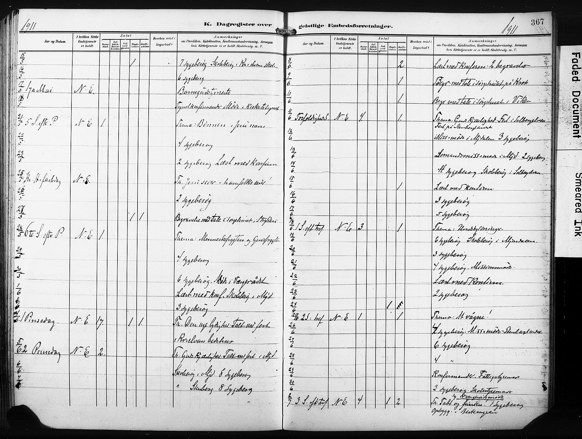 Nedre Eiker kirkebøker, AV/SAKO-A-612/F/Fa/L0006: Parish register (official) no. 6, 1906-1912, p. 367