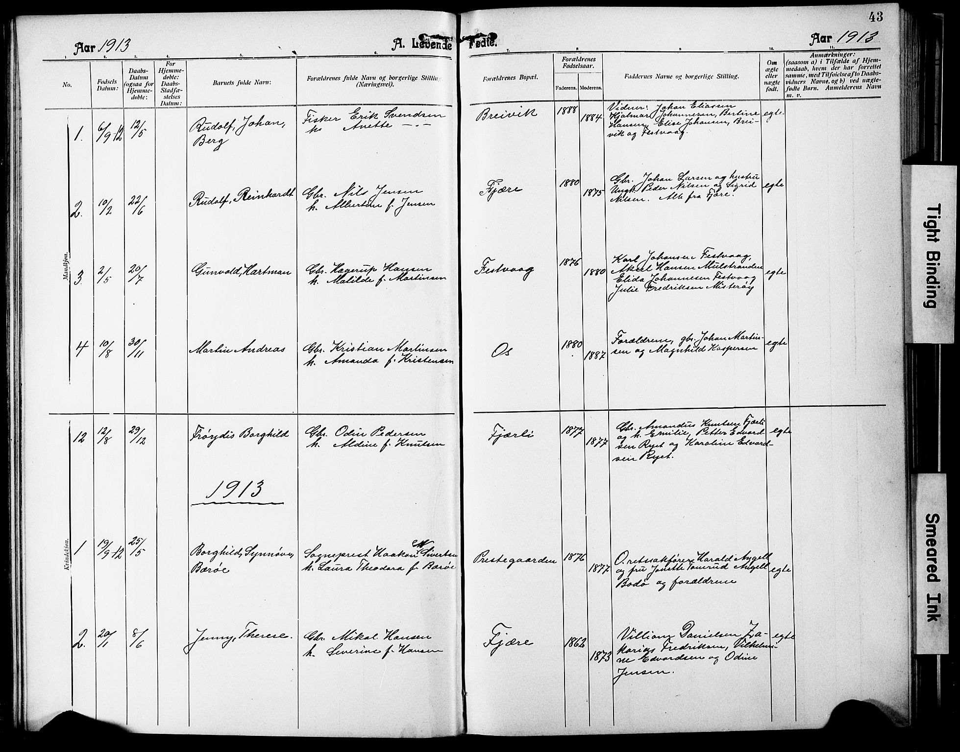 Ministerialprotokoller, klokkerbøker og fødselsregistre - Nordland, AV/SAT-A-1459/803/L0077: Parish register (copy) no. 803C04, 1897-1930, p. 43