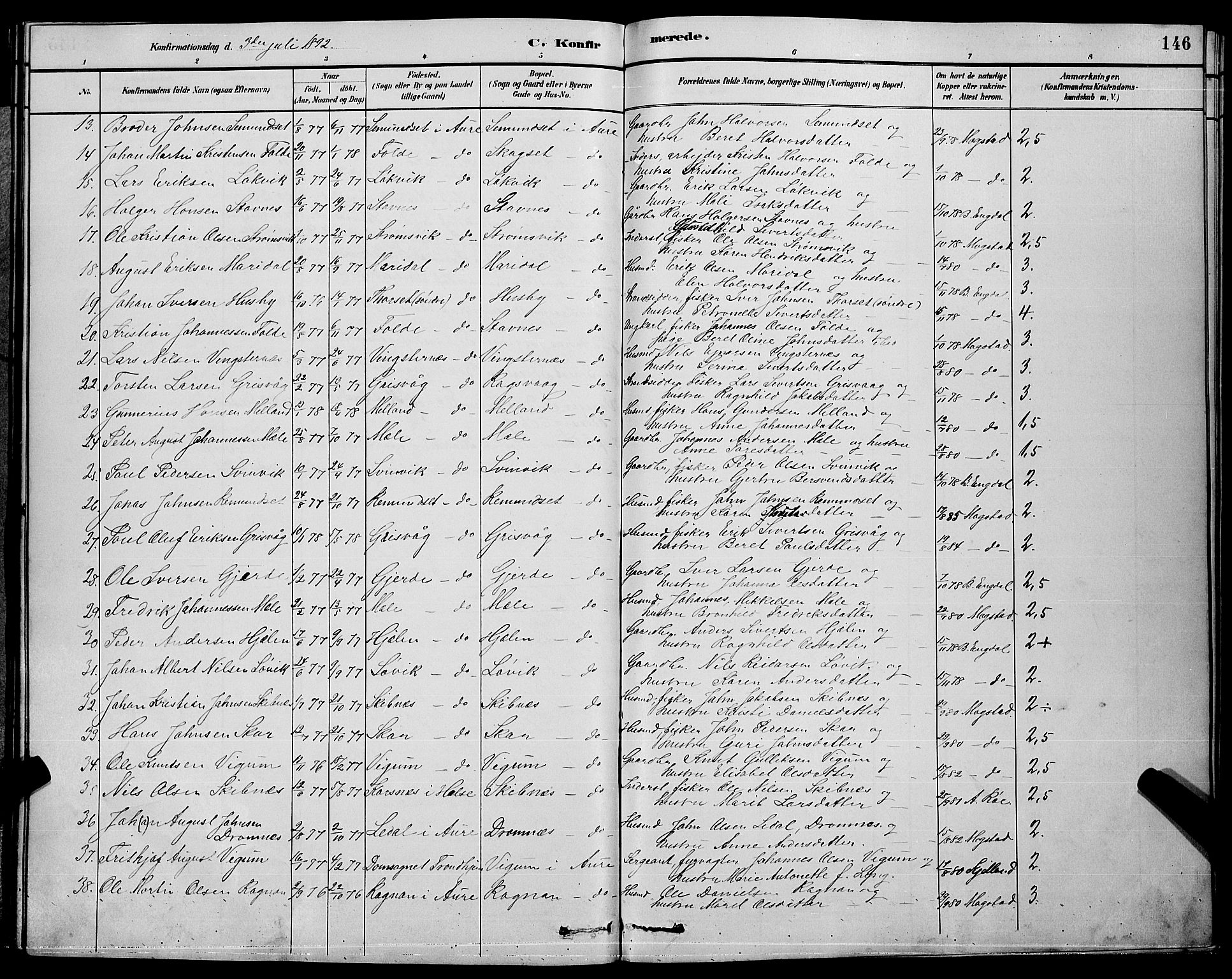 Ministerialprotokoller, klokkerbøker og fødselsregistre - Møre og Romsdal, AV/SAT-A-1454/578/L0909: Parish register (copy) no. 578C02, 1882-1900, p. 146