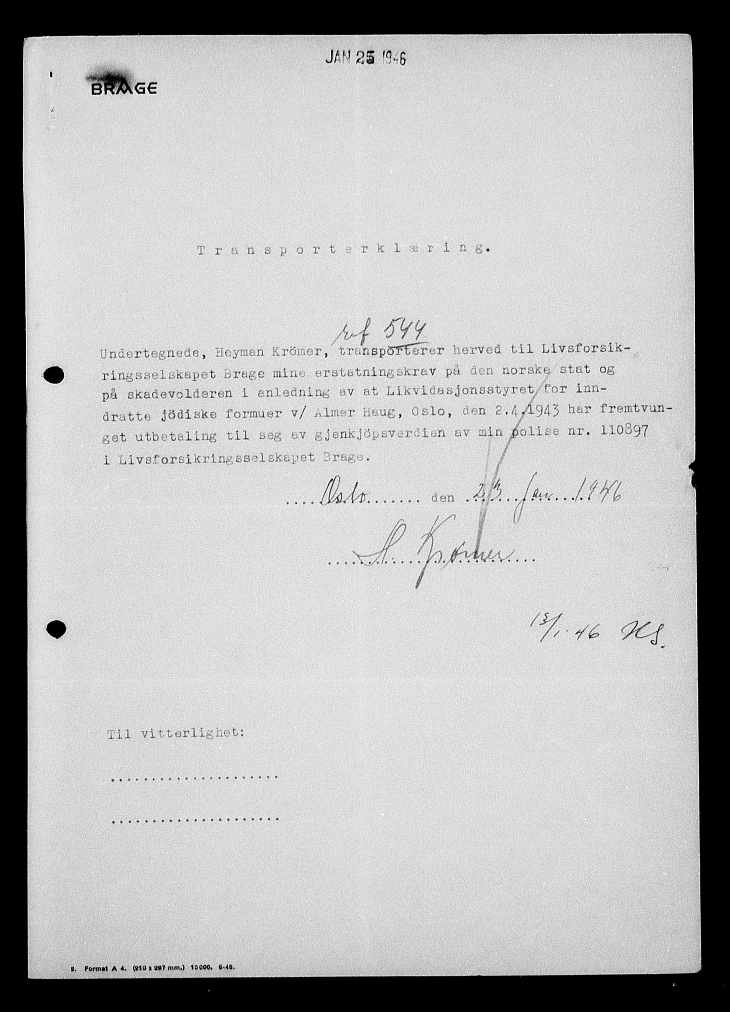 Justisdepartementet, Tilbakeføringskontoret for inndratte formuer, AV/RA-S-1564/H/Hc/Hcc/L0954: --, 1945-1947, p. 5