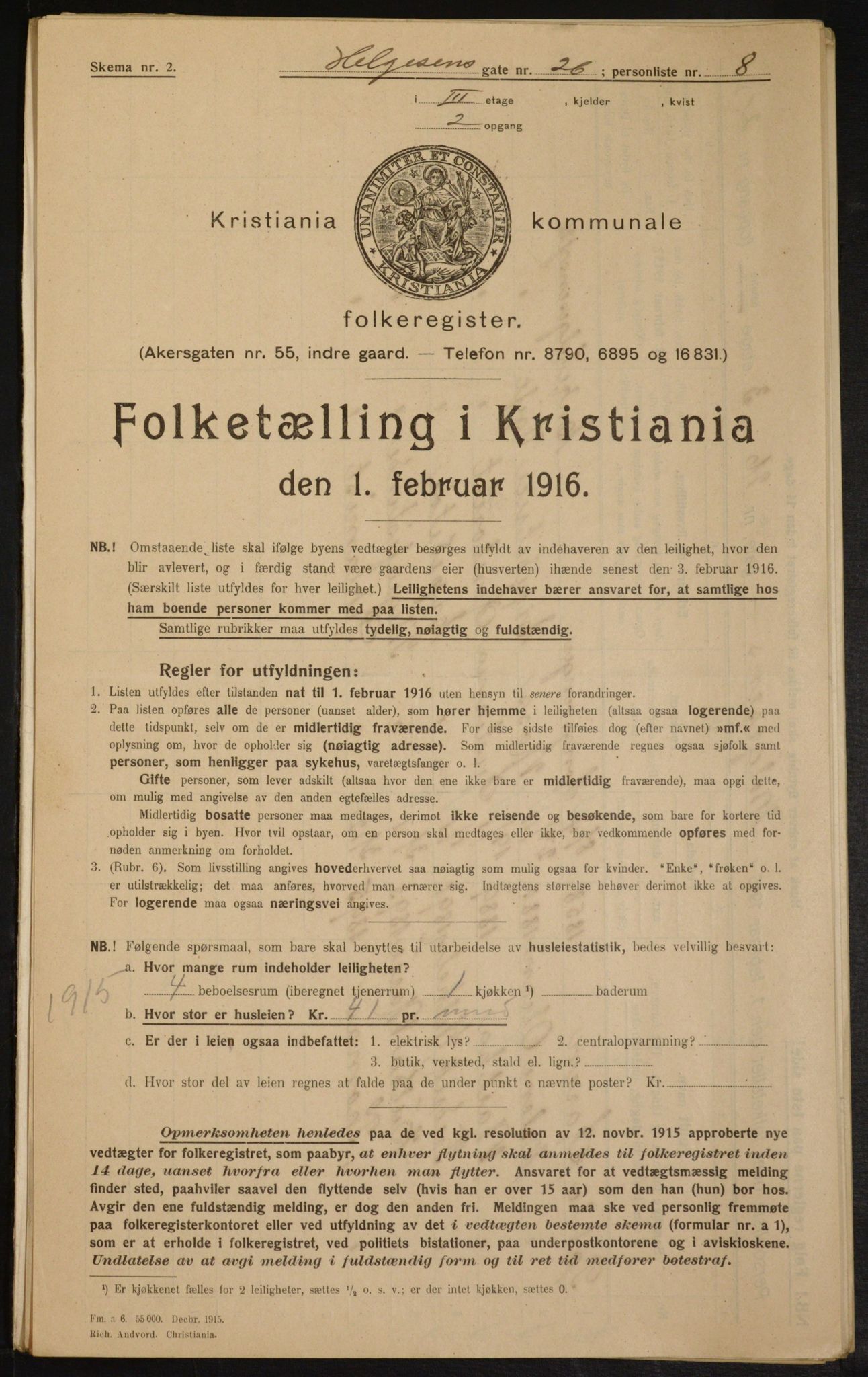 OBA, Municipal Census 1916 for Kristiania, 1916, p. 38585