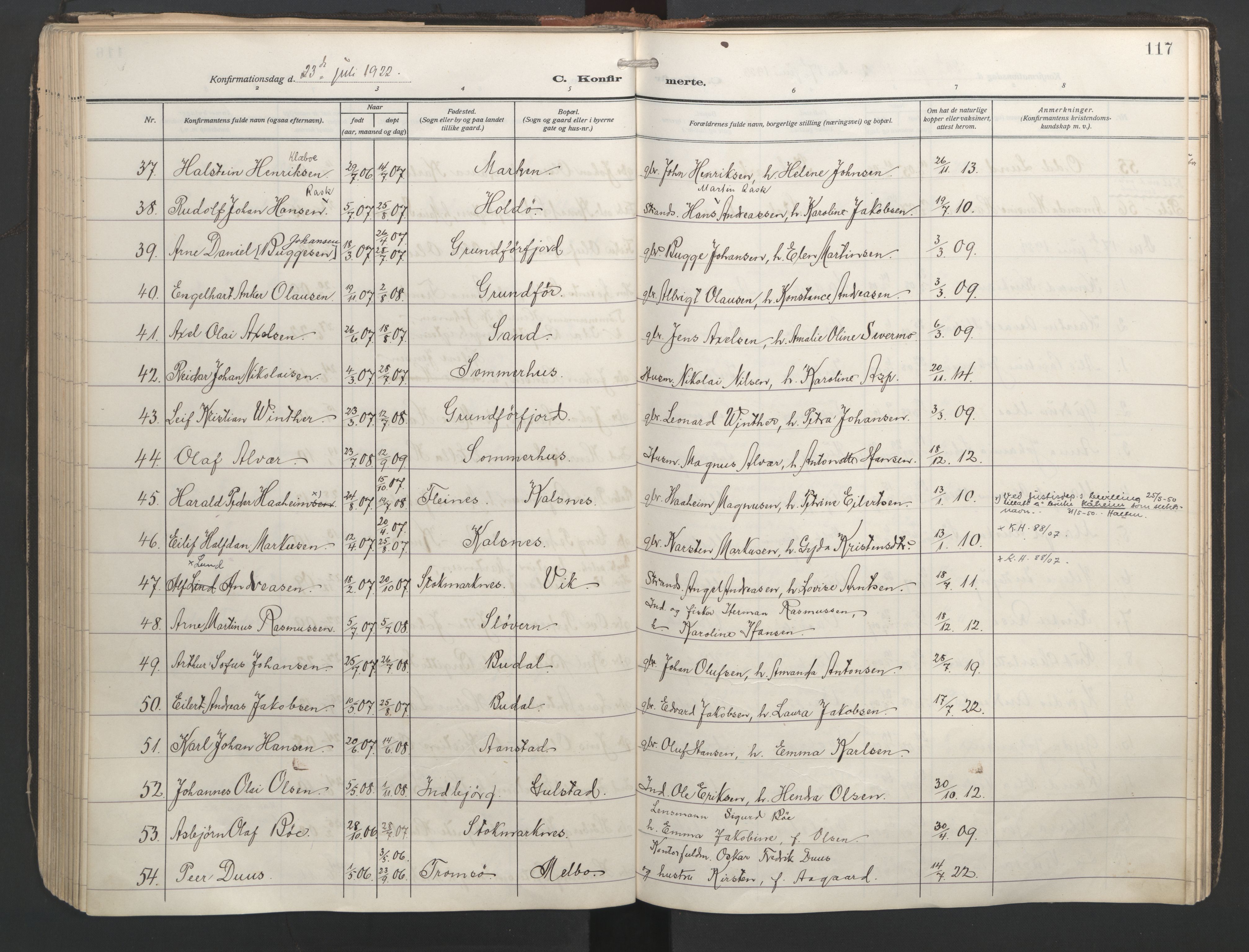 Ministerialprotokoller, klokkerbøker og fødselsregistre - Nordland, AV/SAT-A-1459/888/L1249: Parish register (official) no. 888A15, 1911-1929, p. 117