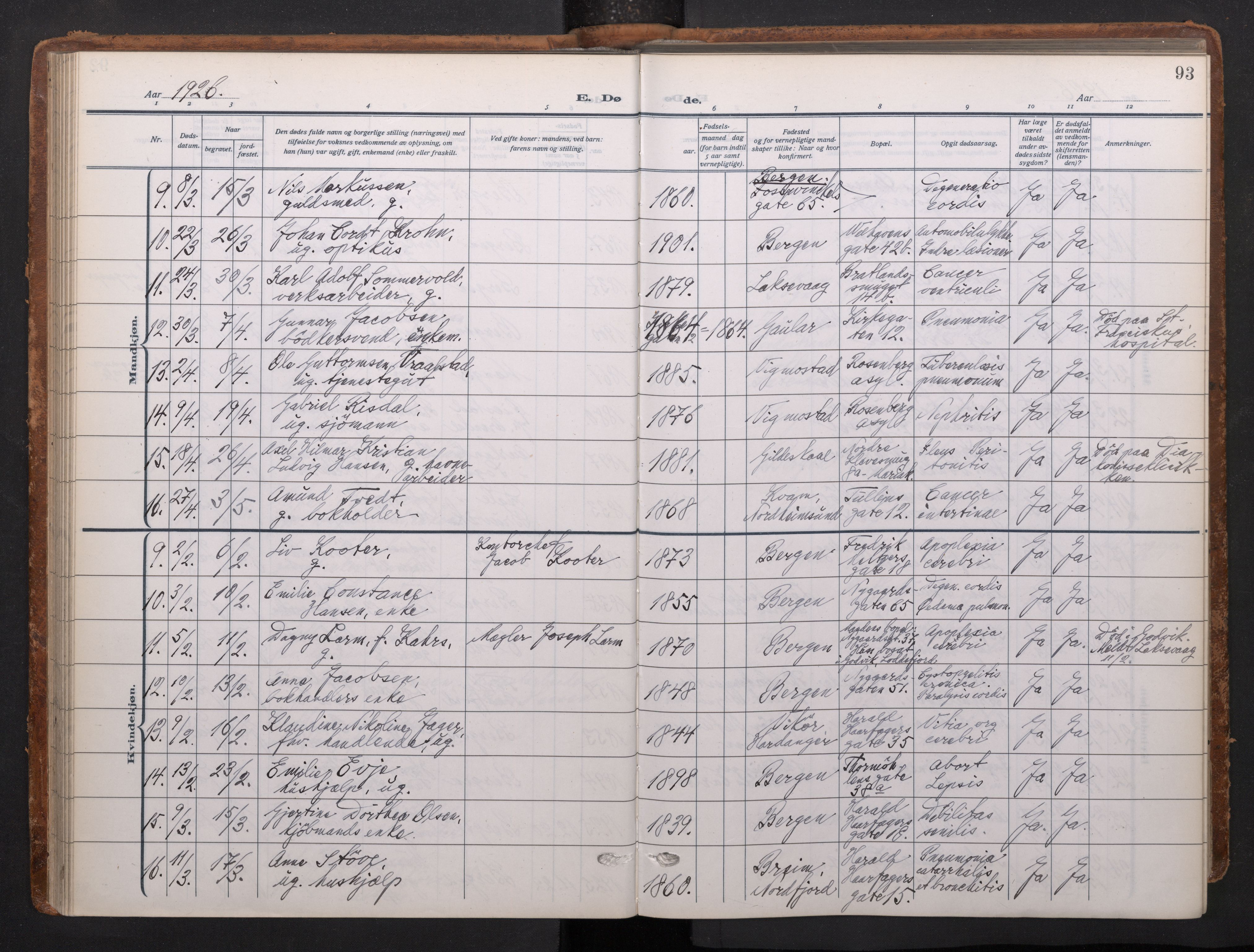 Johanneskirken sokneprestembete, AV/SAB-A-76001/H/Haa/L0020: Parish register (official) no. E 2, 1916-1951, p. 93