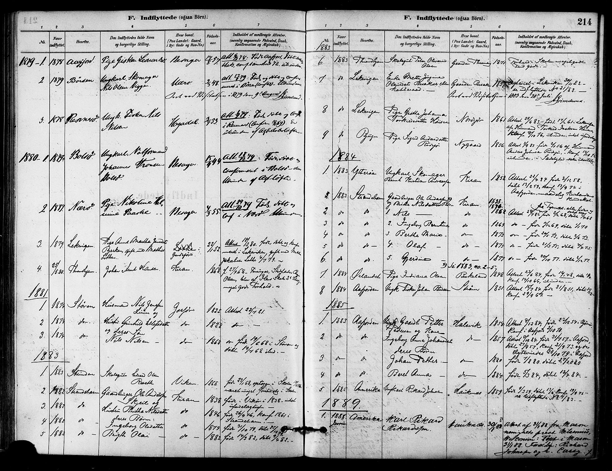Ministerialprotokoller, klokkerbøker og fødselsregistre - Sør-Trøndelag, SAT/A-1456/657/L0707: Parish register (official) no. 657A08, 1879-1893, p. 214
