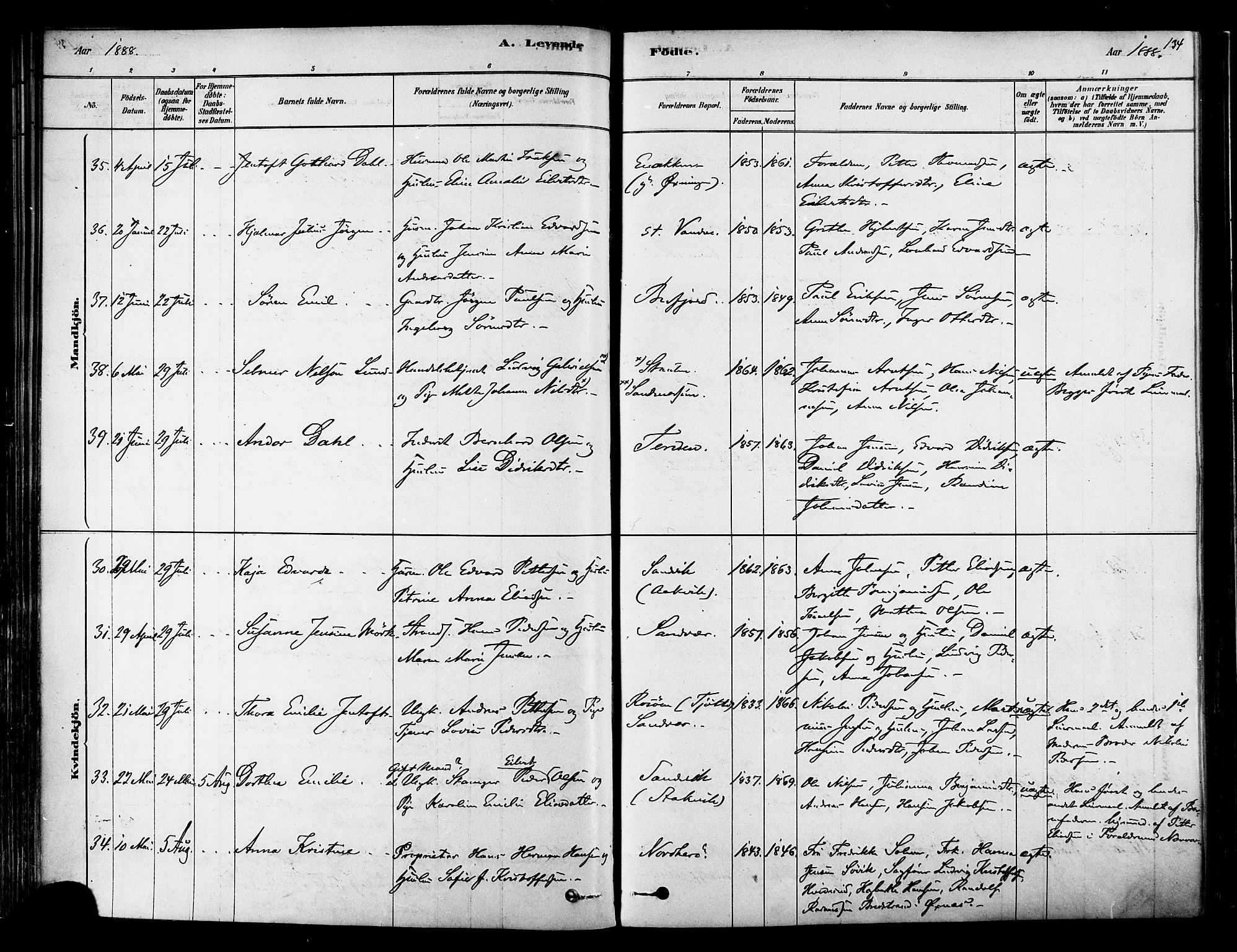 Ministerialprotokoller, klokkerbøker og fødselsregistre - Nordland, SAT/A-1459/834/L0507: Parish register (official) no. 834A05, 1878-1892, p. 134