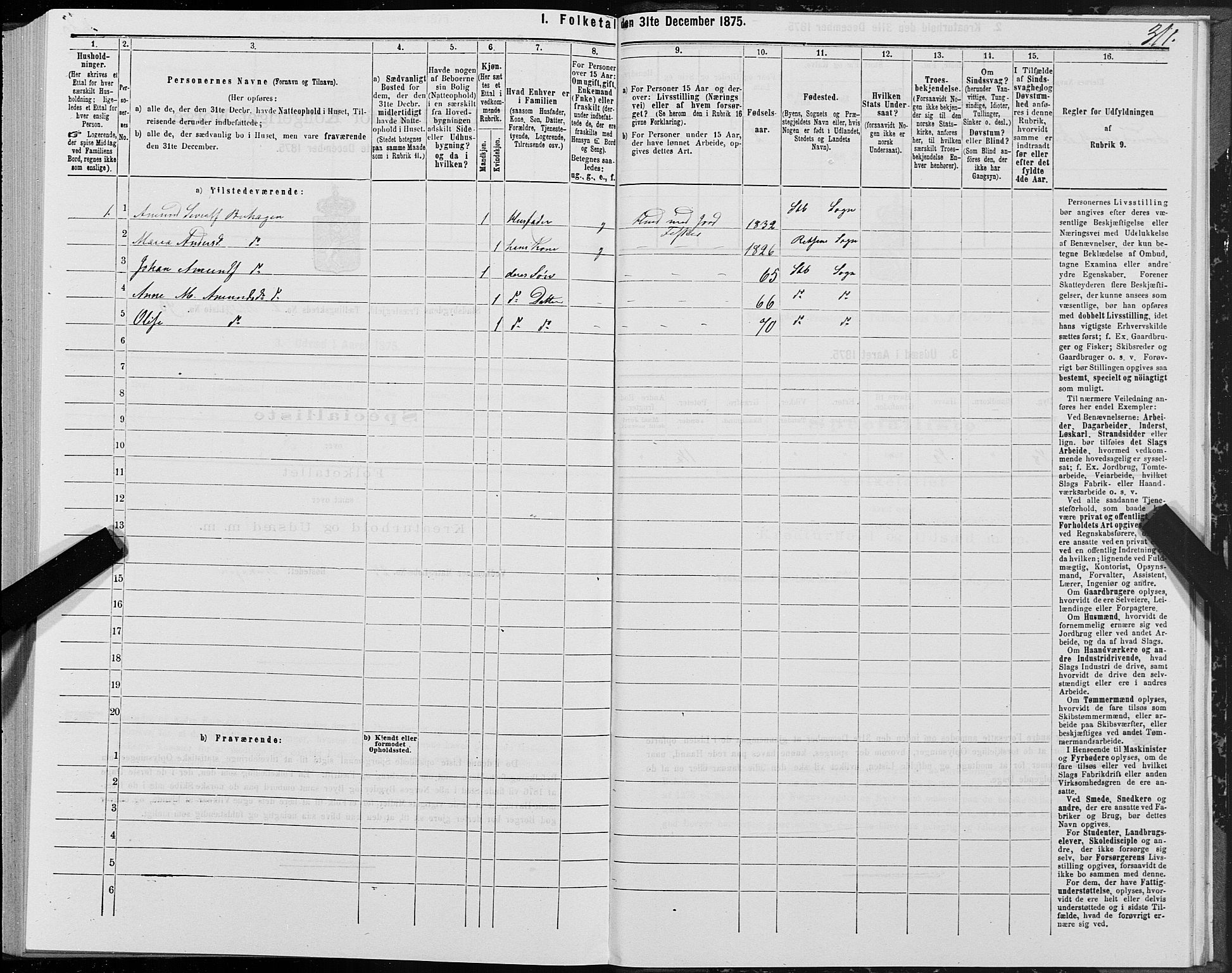 SAT, 1875 census for 1625P Stadsbygd, 1875, p. 1311