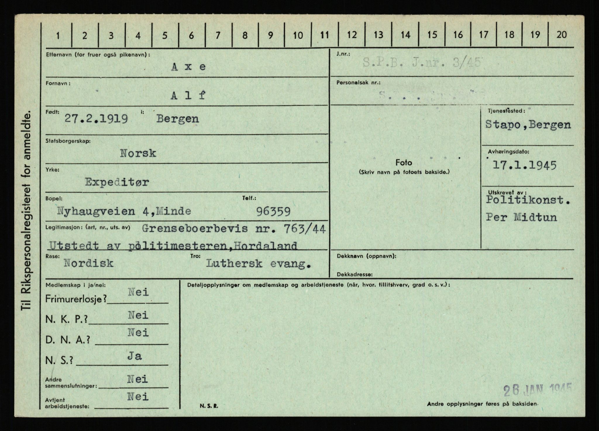 Statspolitiet - Hovedkontoret / Osloavdelingen, AV/RA-S-1329/C/Ca/L0002: Arneberg - Brand, 1943-1945, p. 822