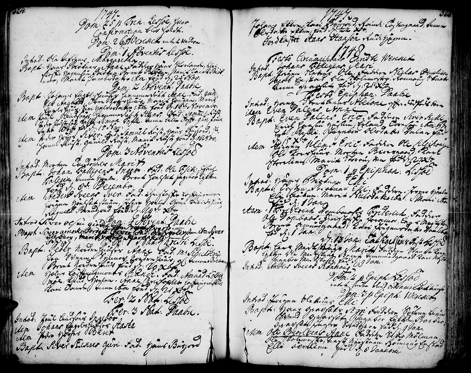 Lesja prestekontor, AV/SAH-PREST-068/H/Ha/Haa/L0002: Parish register (official) no. 2, 1732-1776, p. 324-325