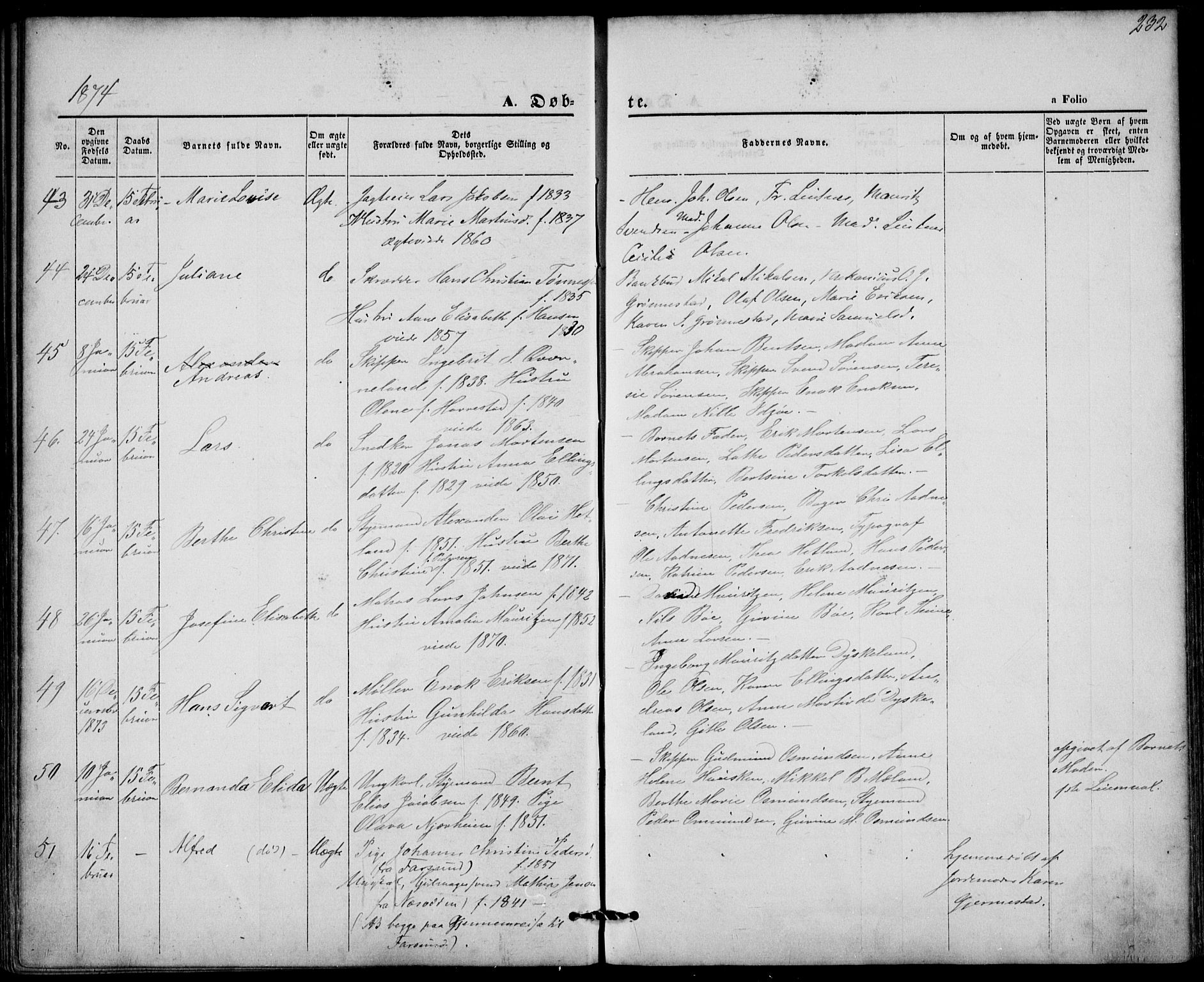 St. Petri sokneprestkontor, AV/SAST-A-101813/001/30/30BA/L0008: Parish register (official) no. A 8, 1868-1876, p. 232