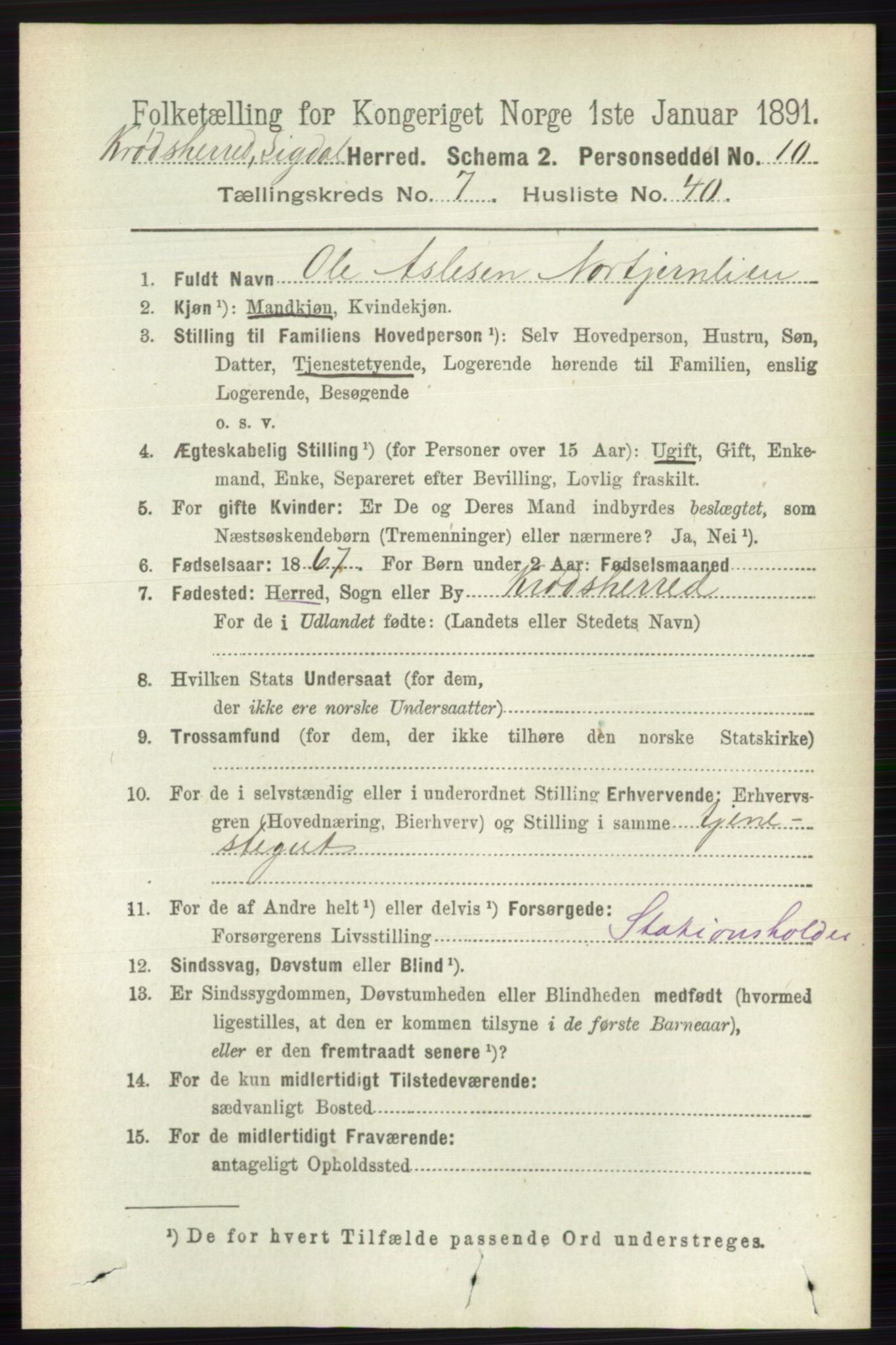 RA, 1891 census for 0621 Sigdal, 1891, p. 7265